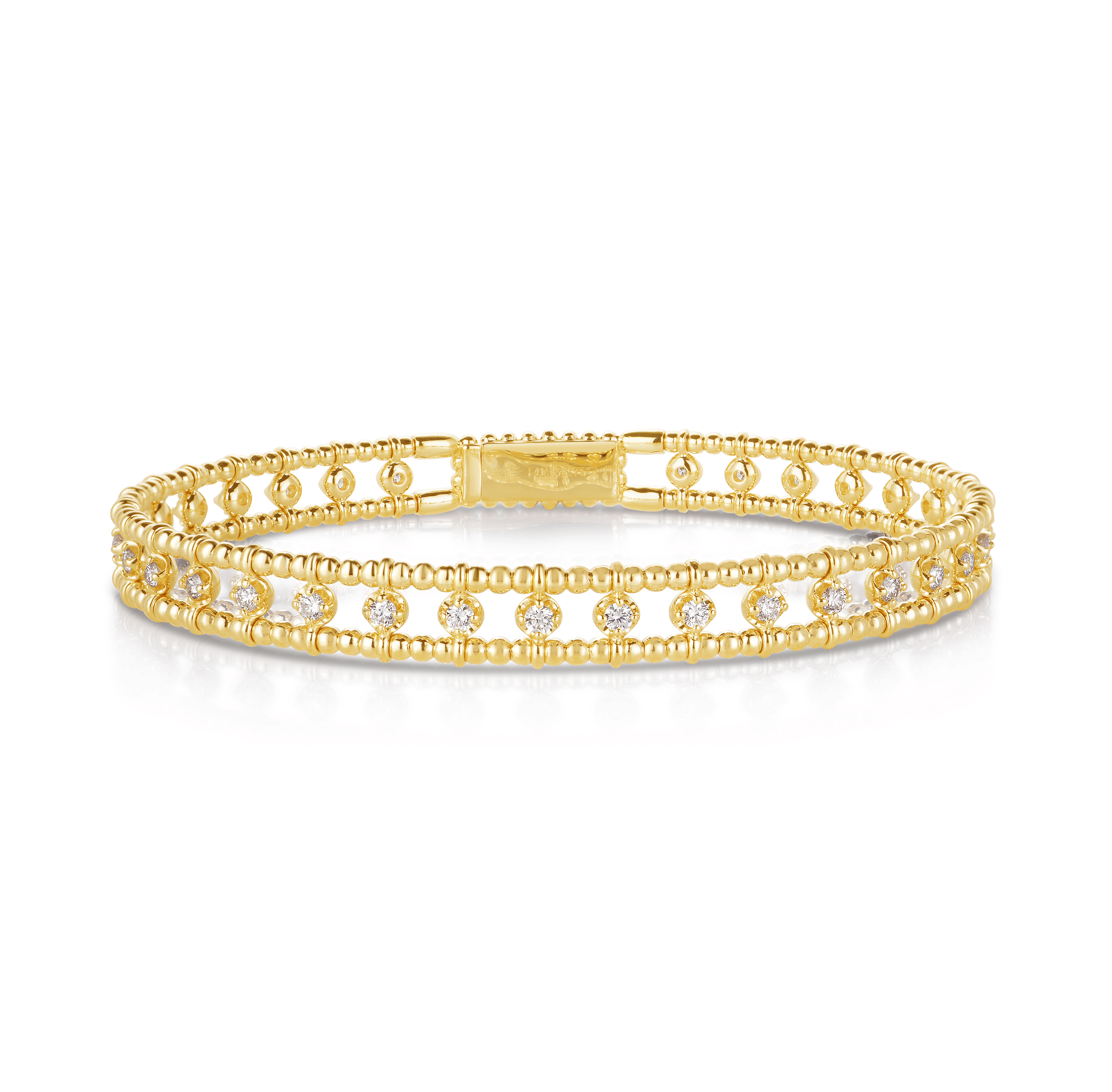 Sabel Collection Yellow Gold Beaded Bangle with Diamonds