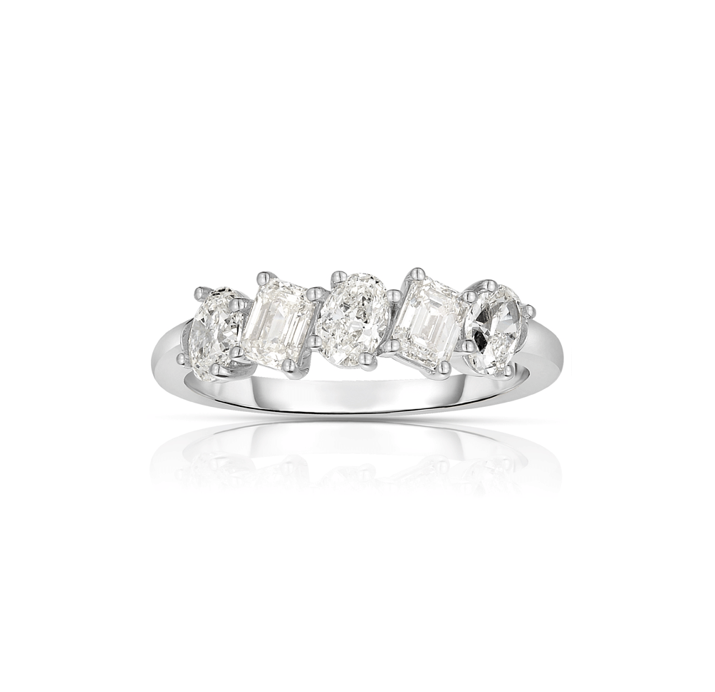 Sabel Collection White Gold Alternating Oval and Emerald Cut Diamond Ring