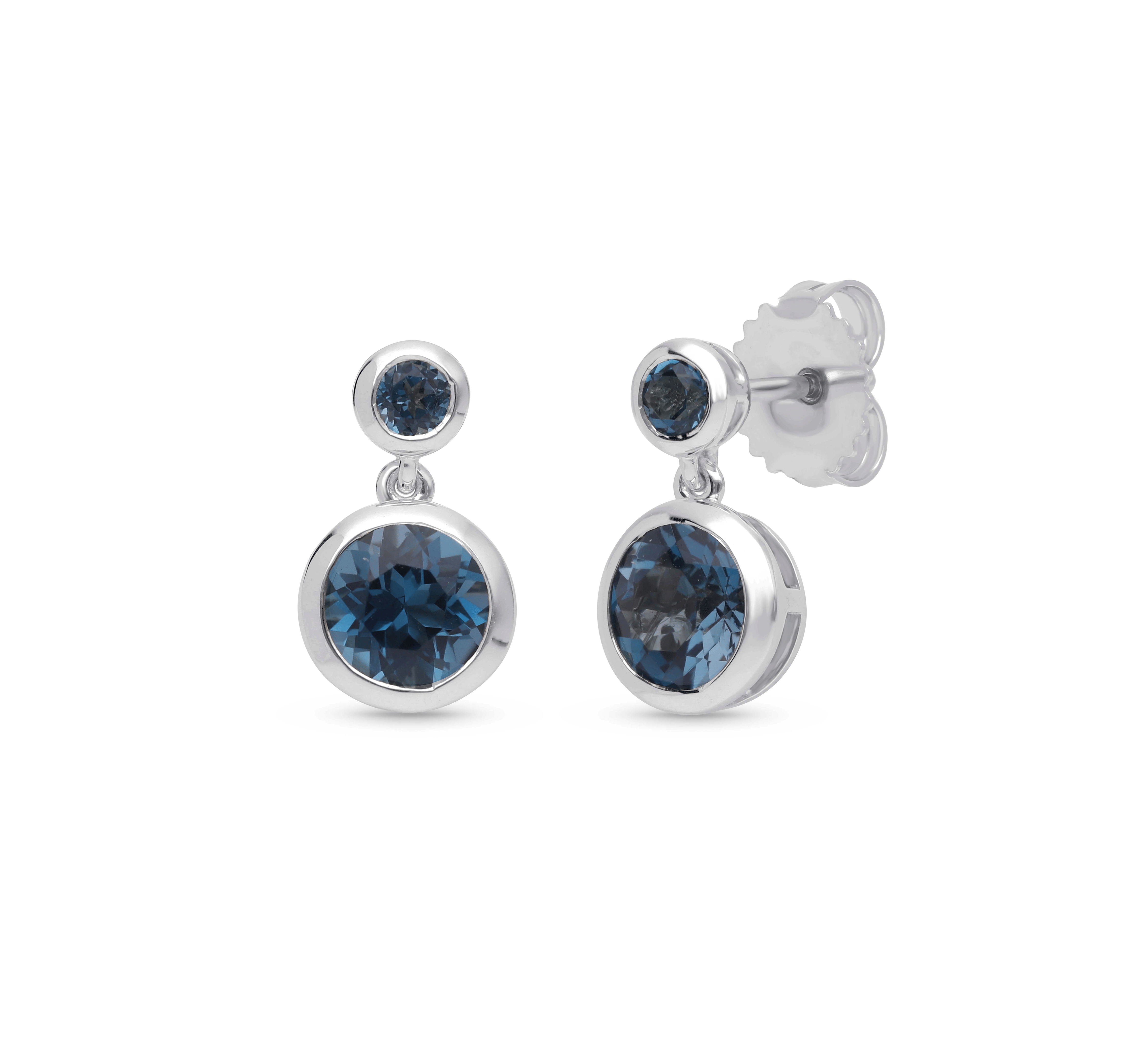 Sabel Collection White Gold Bezel Set London Blue Topaz Drop Earrings