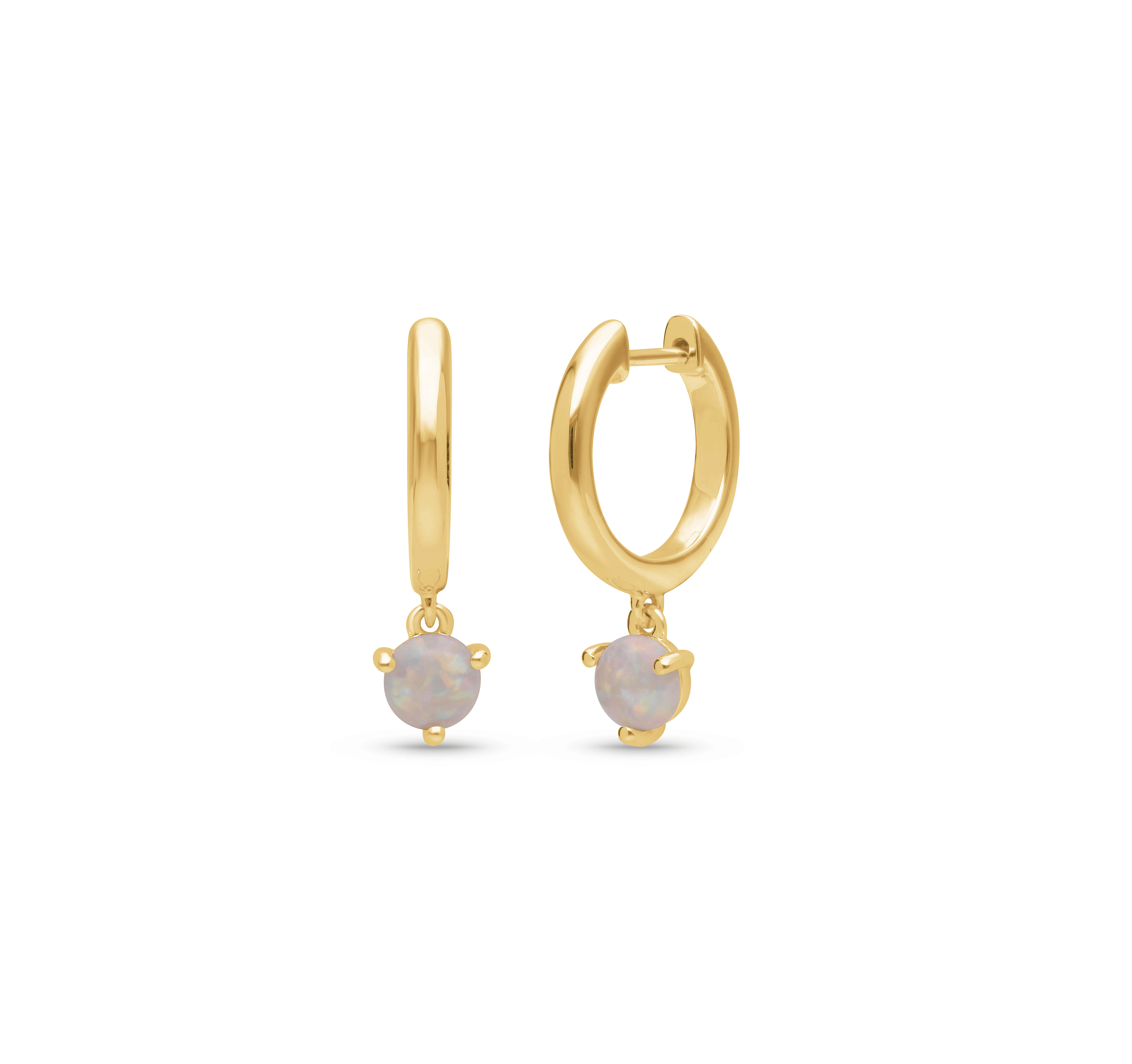 Sabel Collection Yellow Gold Round Opal Drop Huggie Hoop Earrings