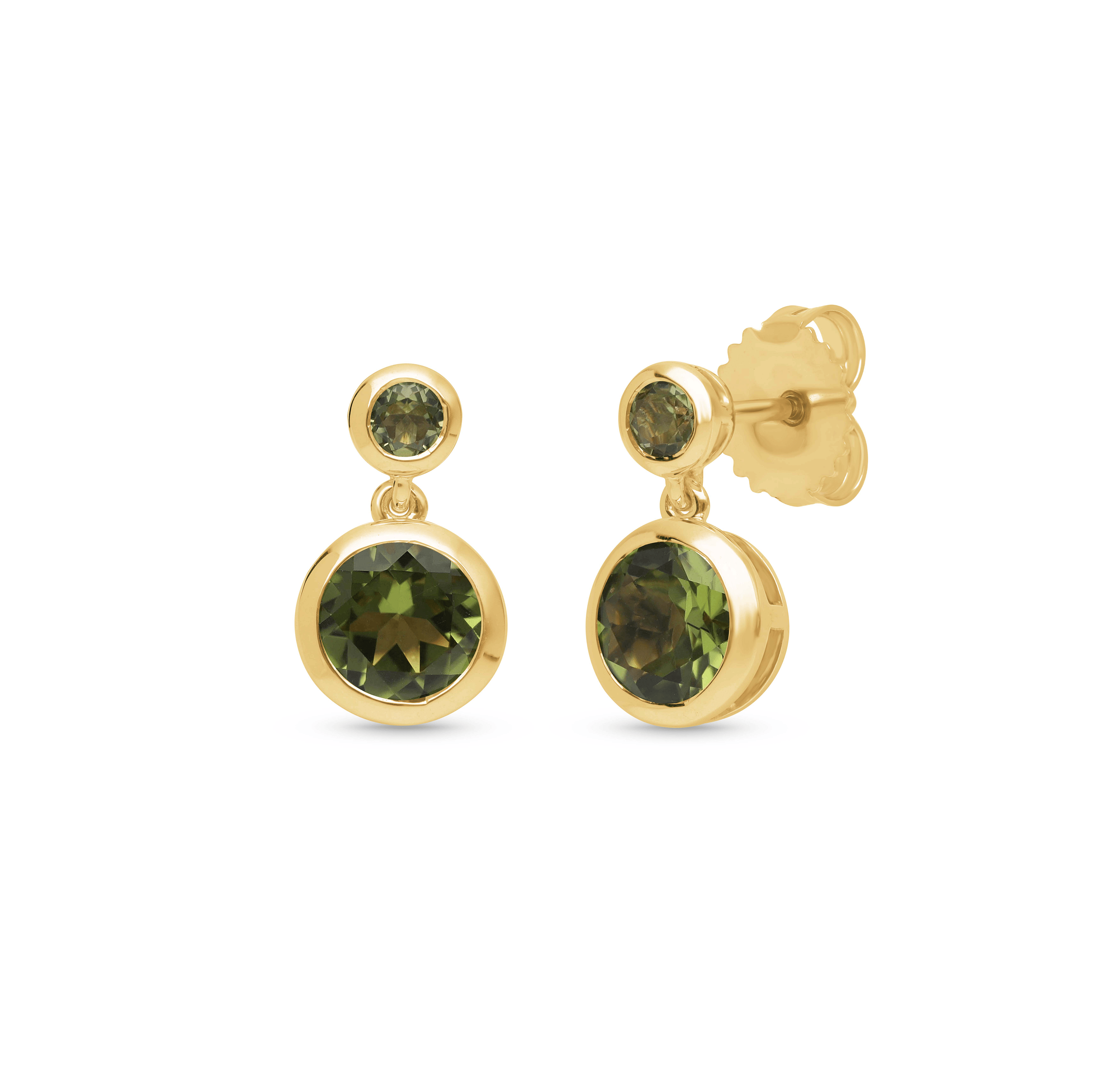 Sabel Collection Yellow Gold Bezel Set Peridot Drop Earrings
