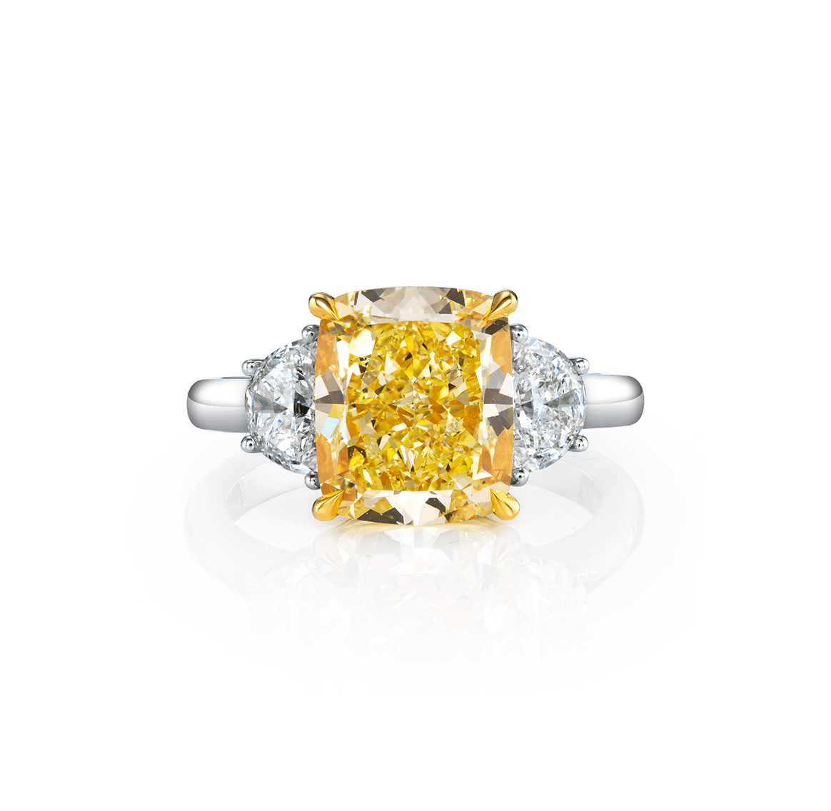 Fink's Exclusive Fancy Light Yellow Diamond Engagement Ring with Half Moon Diamonds