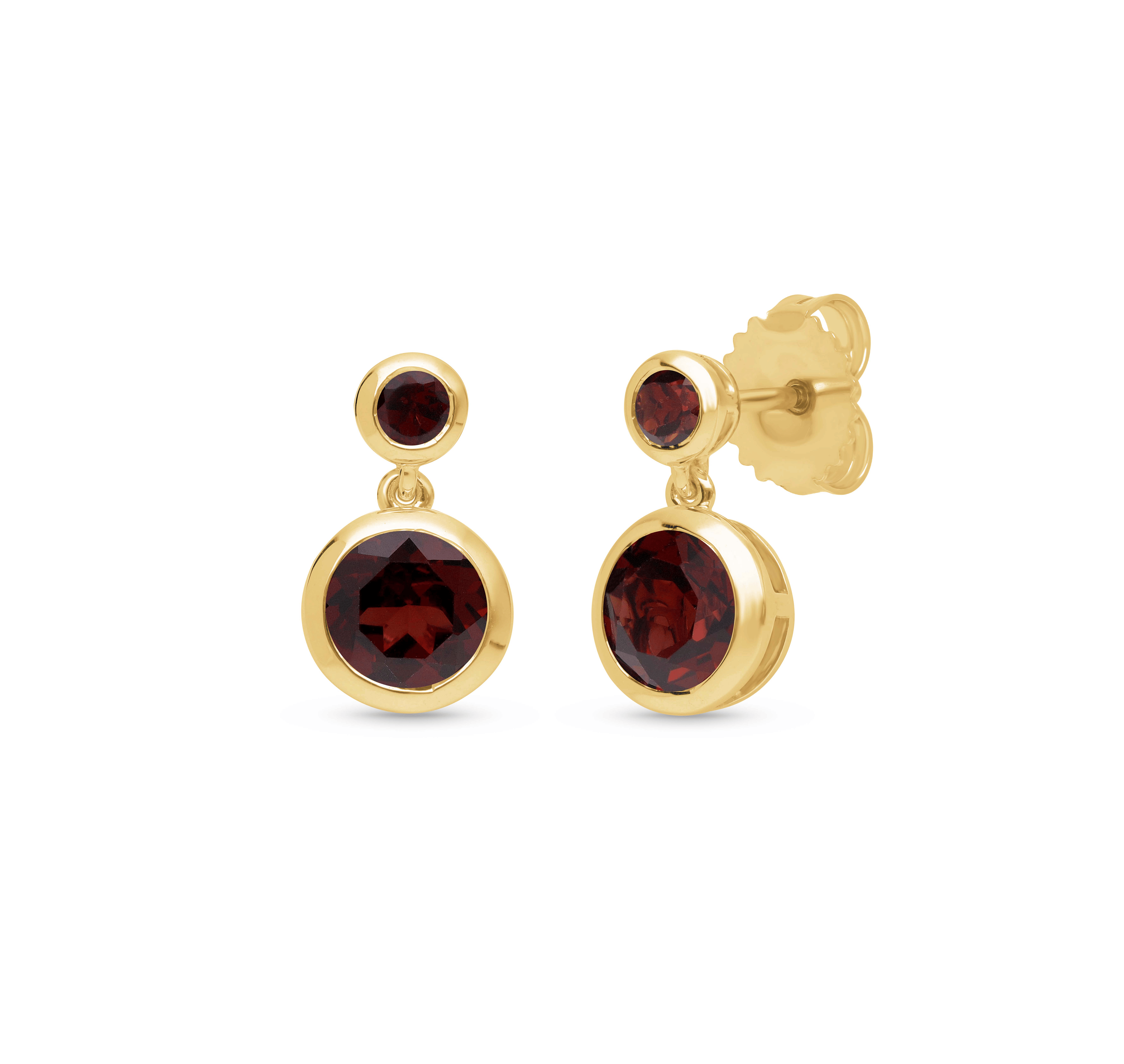 Sabel Collection Yellow Gold Bezel Set Garnet Drop Earrings