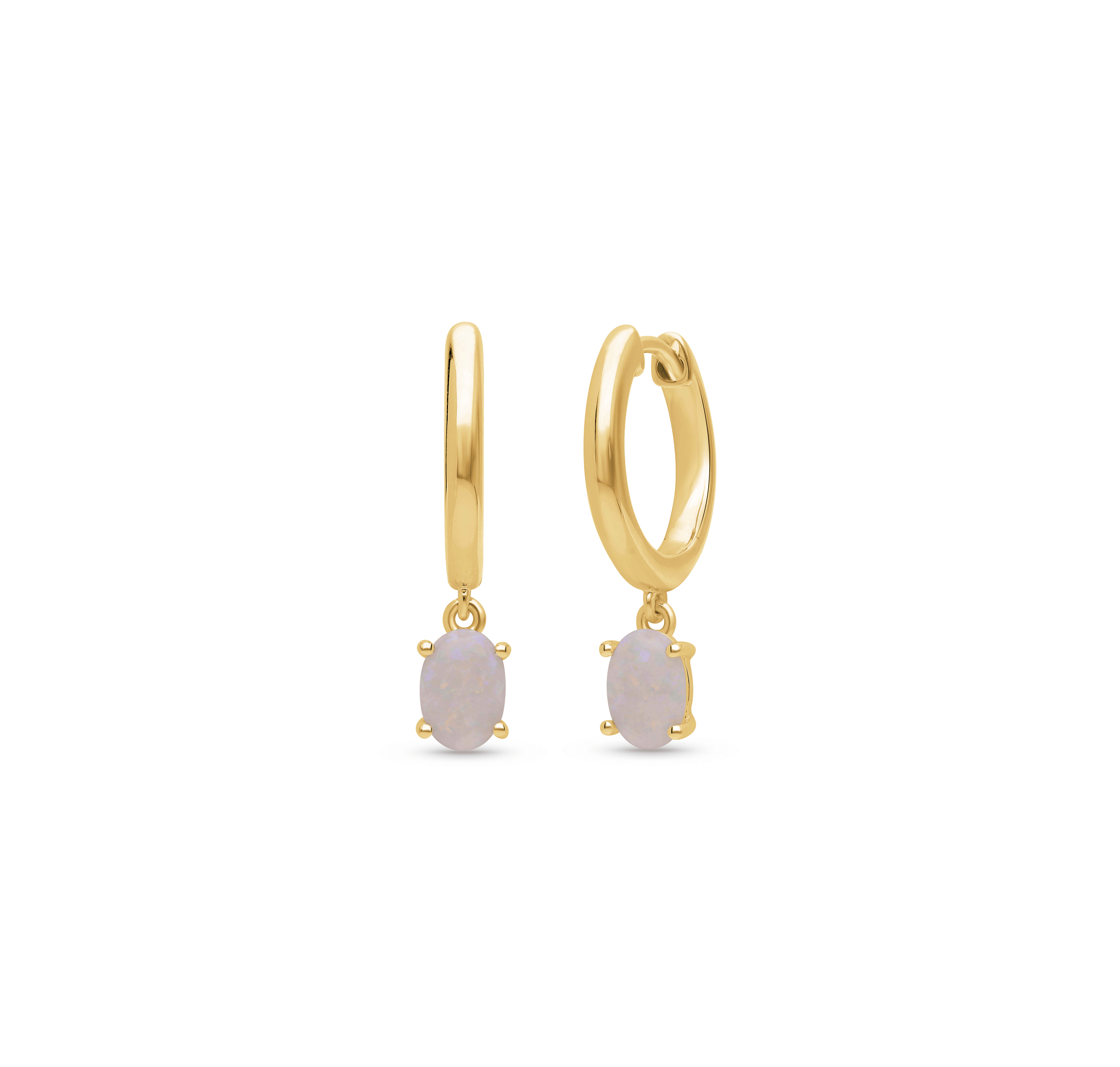 Sabel Collection Yellow Gold Oval Opal Drop Huggie Hoop Earrings