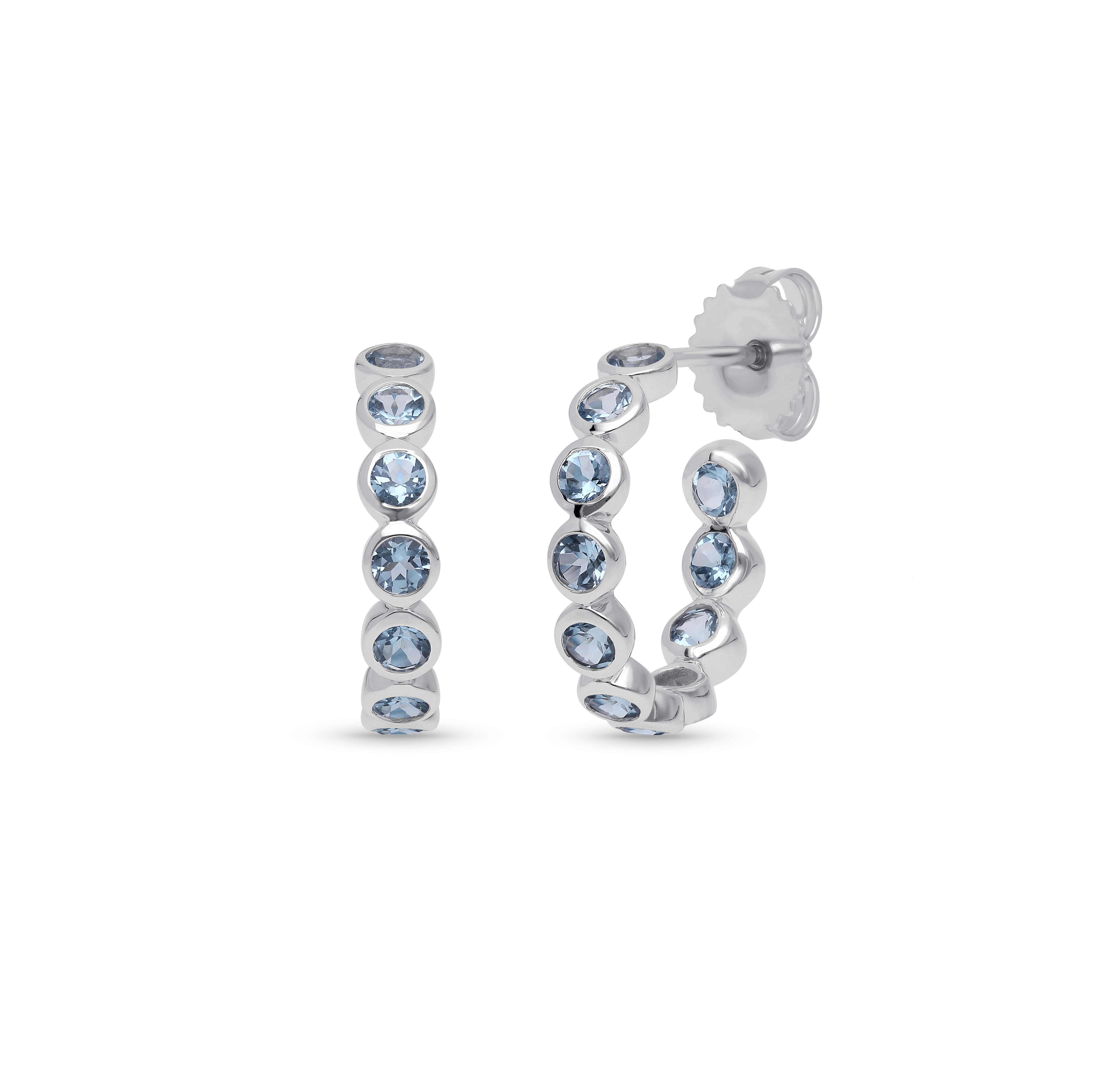 Sabel Collection White Gold Sky Blue Topaz Inside Out Hoop Earrings