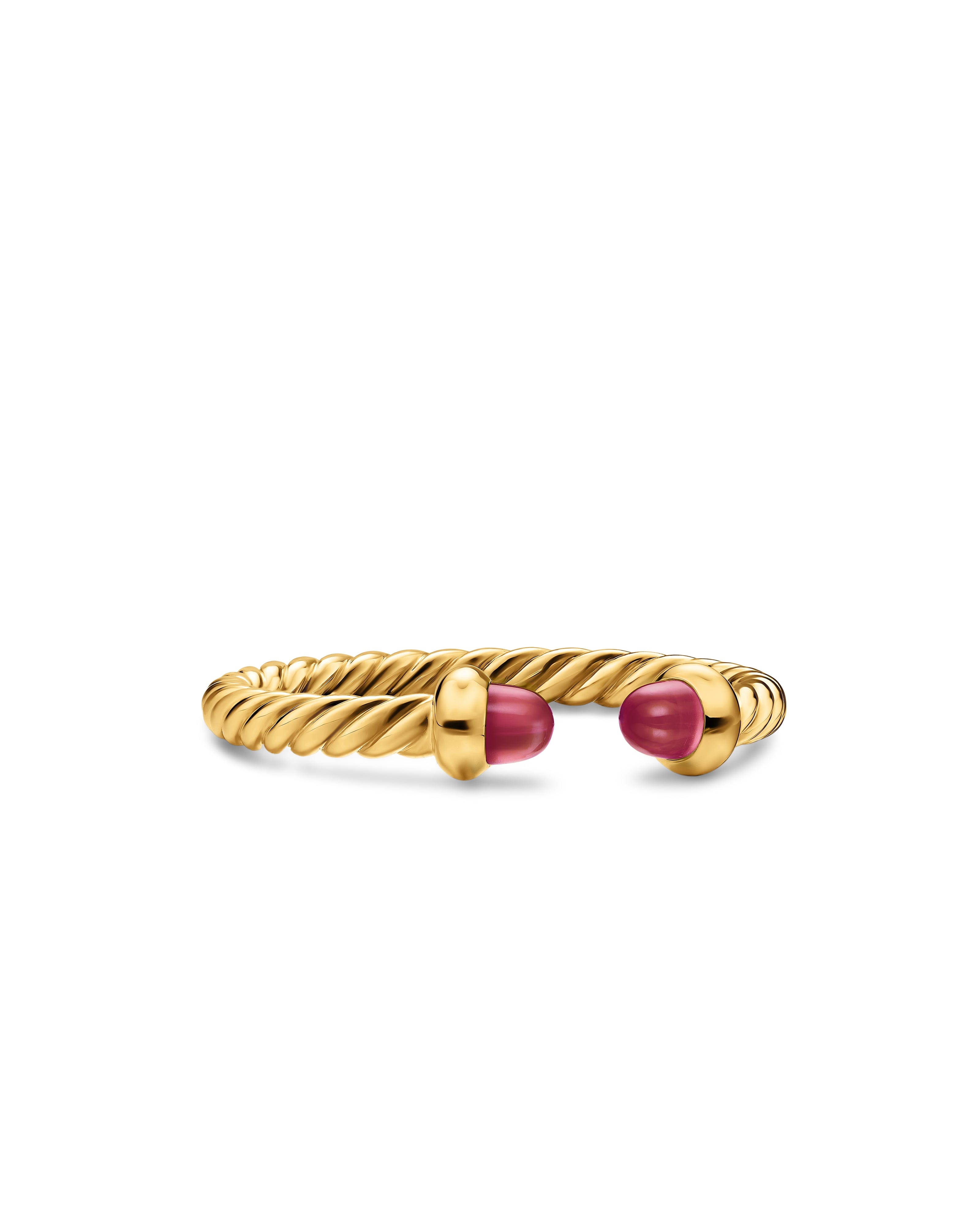David Yurman Micro Cablespira Flex Open Ring in 18K Yellow Gold with Rubies, 2.5mm, Size 7