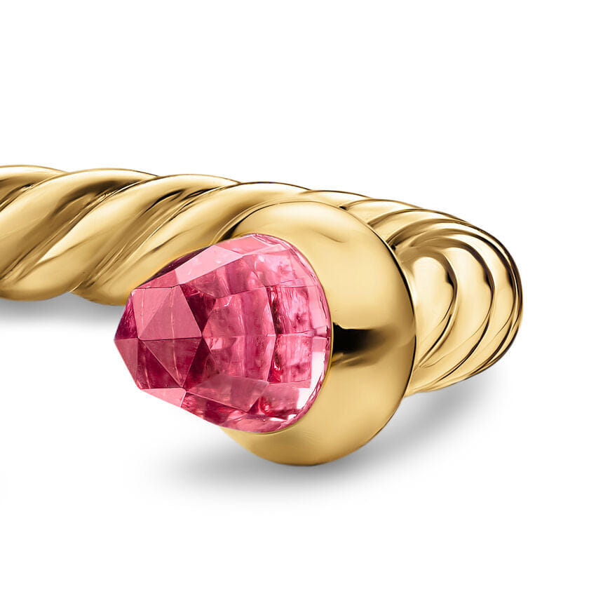 David Yurman Micro Cablespira Flex Open Ring in 18K Yellow Gold with Pink Tourmalines, 2.5mm, Size 6