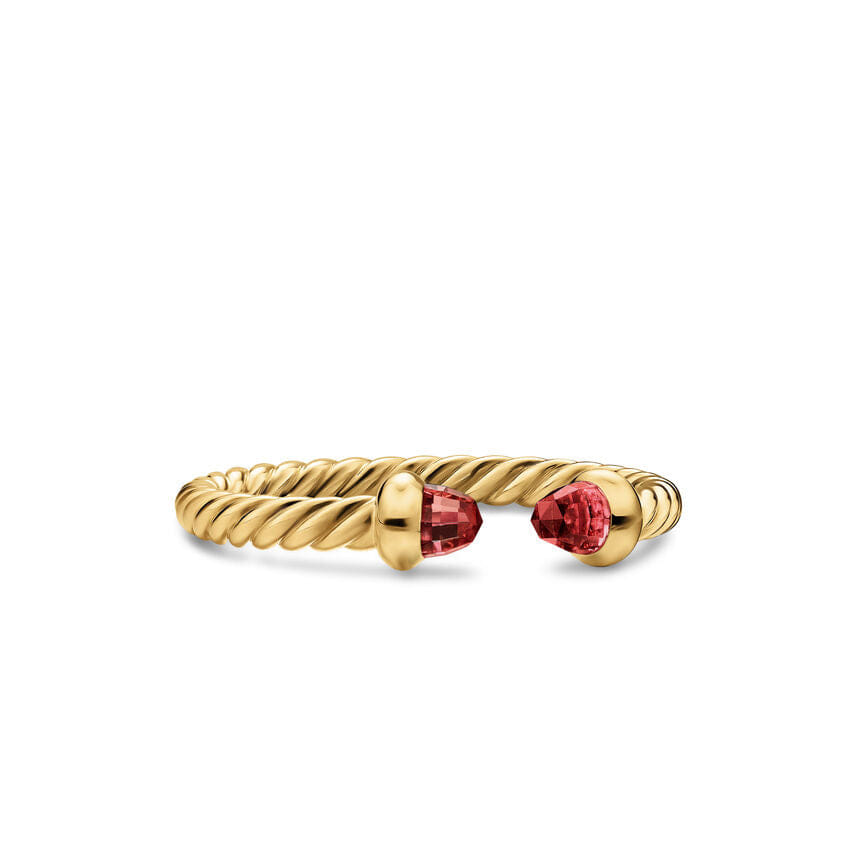 David Yurman Micro Cablespira Flex Open Ring in 18K Yellow Gold with Rhodolite Garnets, 2.5mm, Size 6