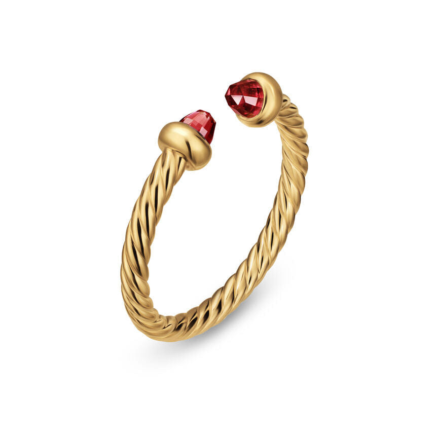 David Yurman Micro Cablespira Flex Open Ring in 18K Yellow Gold with Rhodolite Garnets, 2.5mm, Size 6