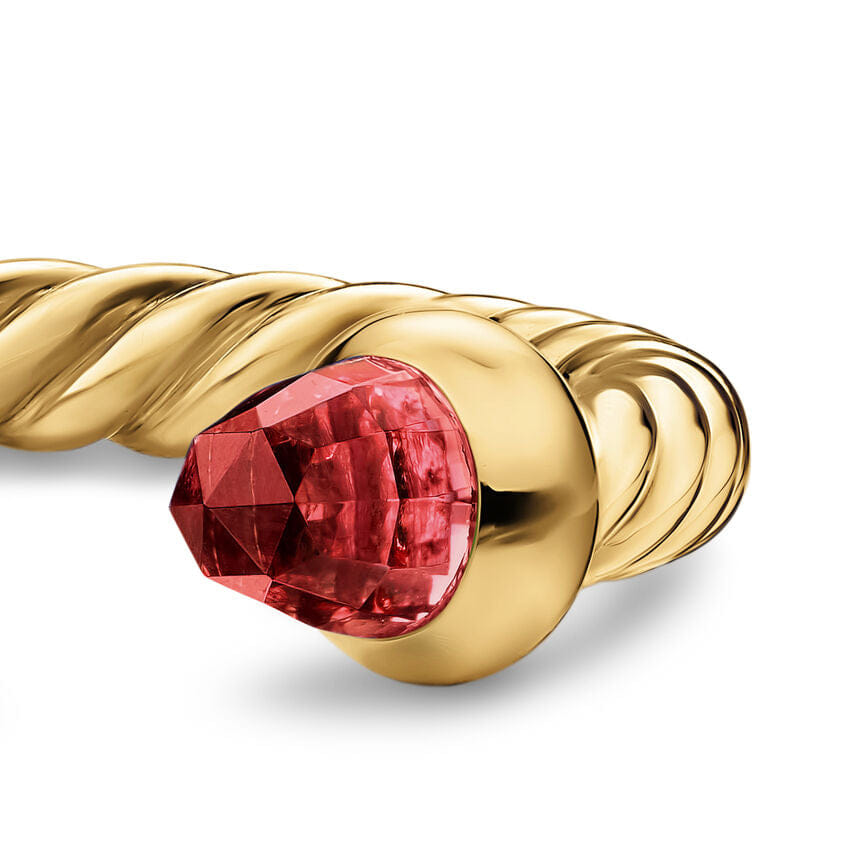 David Yurman Micro Cablespira Flex Open Ring in 18K Yellow Gold with Rhodolite Garnets, 2.5mm, Size 6