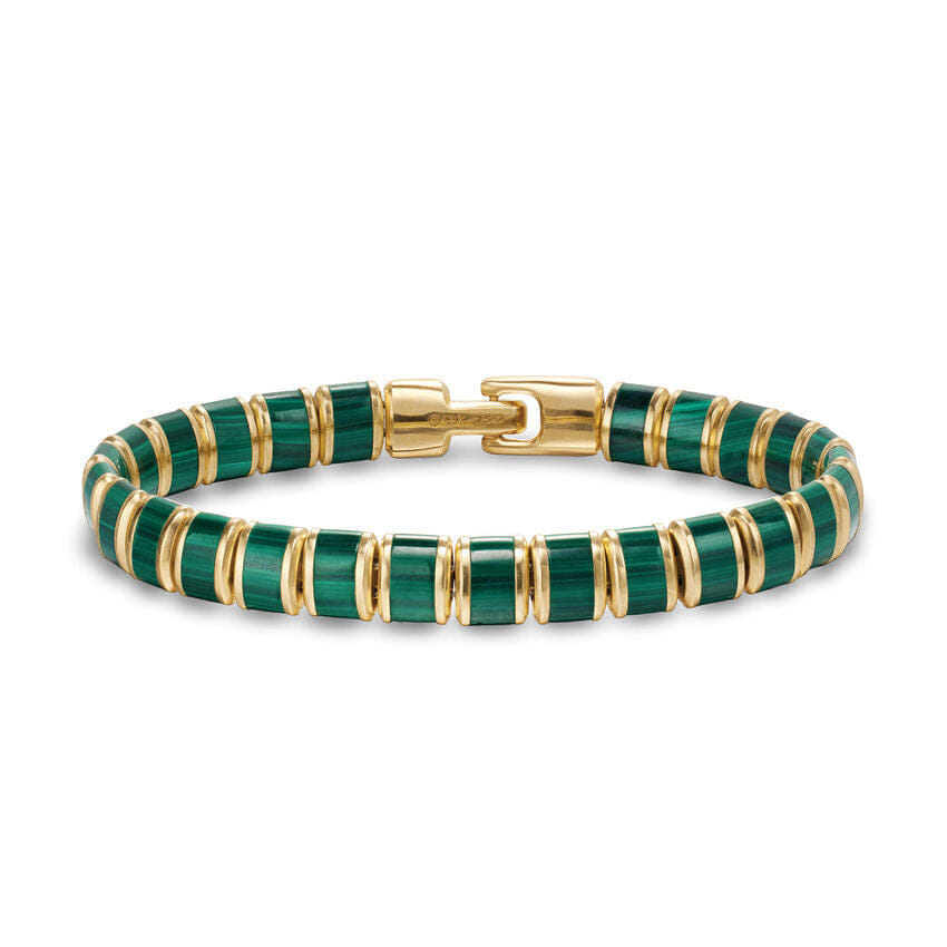 David Yurman Spiritual Beads Flat Bead Bracelet in 18K Yellow Gold with Malachite, 8mm, Size Medium