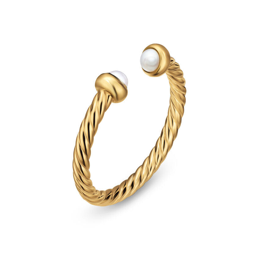 David Yurman Micro Cablespira Flex Open Ring in 18K Yellow Gold with Pearls, 2.5mm, Size 7