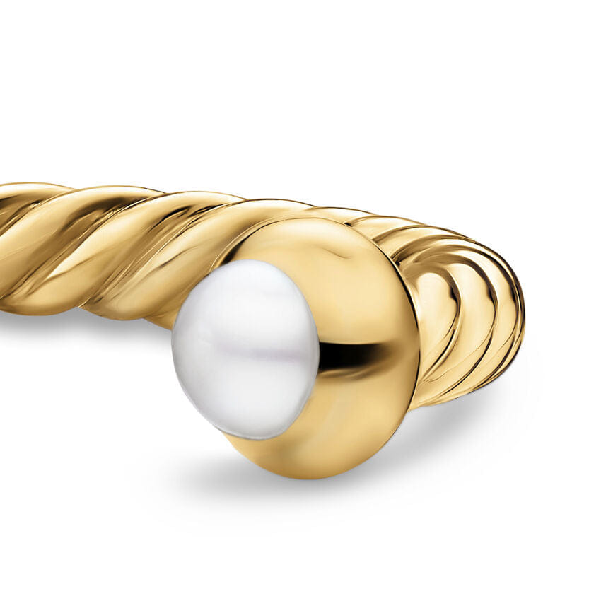 David Yurman Micro Cablespira Flex Open Ring in 18K Yellow Gold with Pearls, 2.5mm, Size 7
