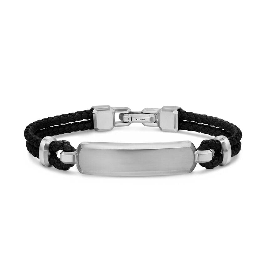 David Yurman Streamline ID Bar Bracelet in Black Leather with Sterling Silver, 10mm, Size Large