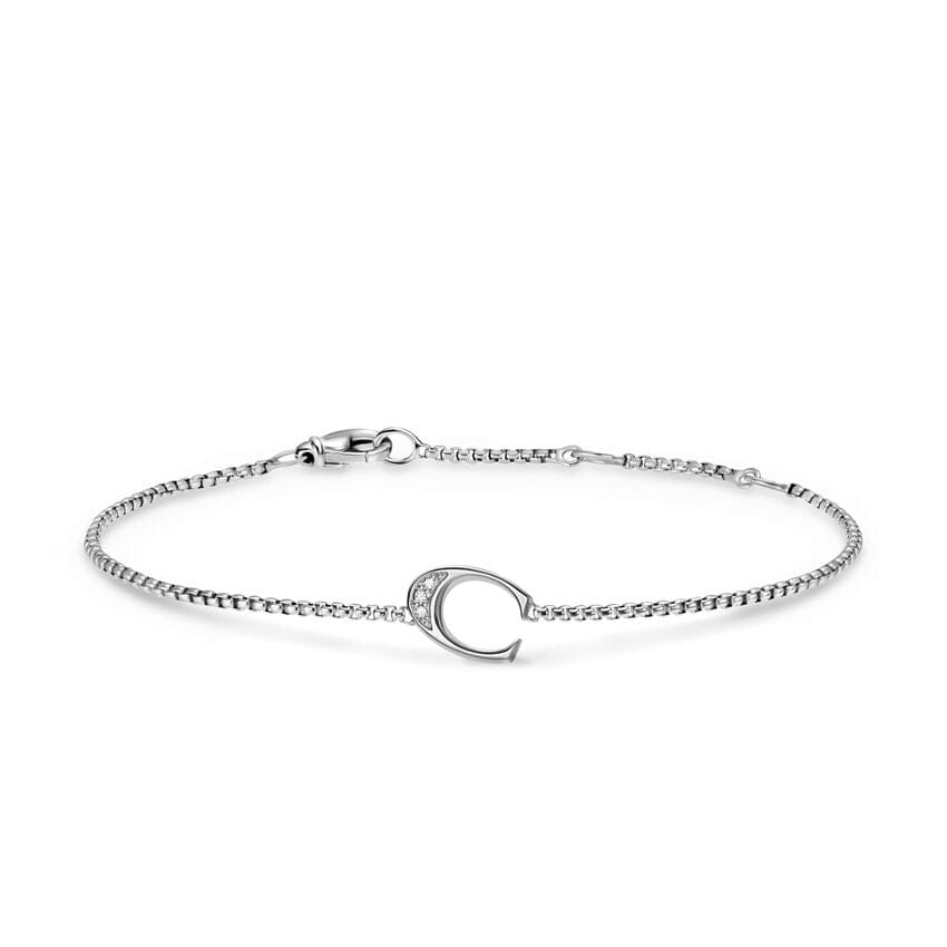 David Yurman Petite Initial Chain Bracelet in Sterling Silver with Diamond C