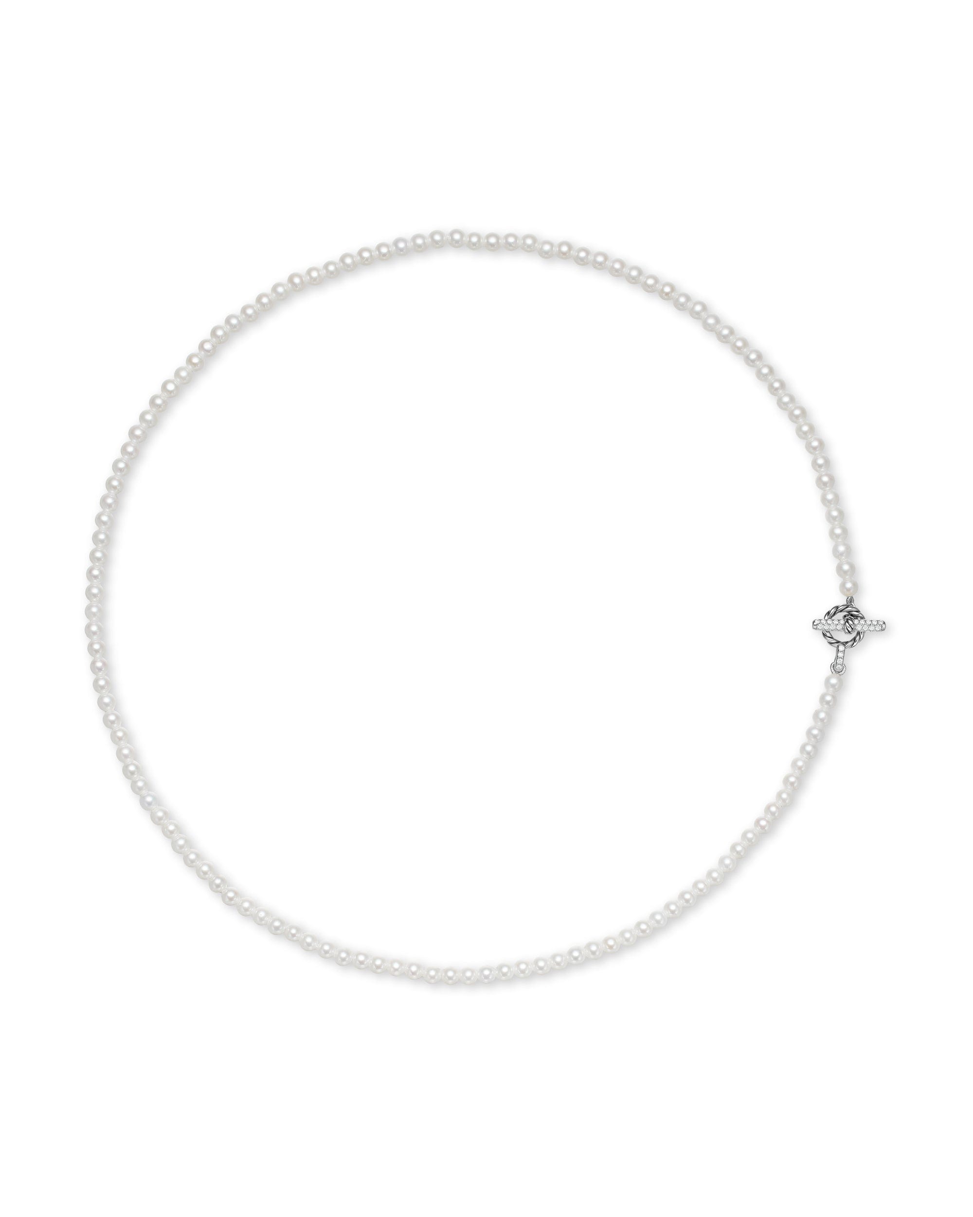 David Yurman Pearl Classics Petite Toggle Necklace in Sterling Silver with Diamonds, 3mm, 19"
