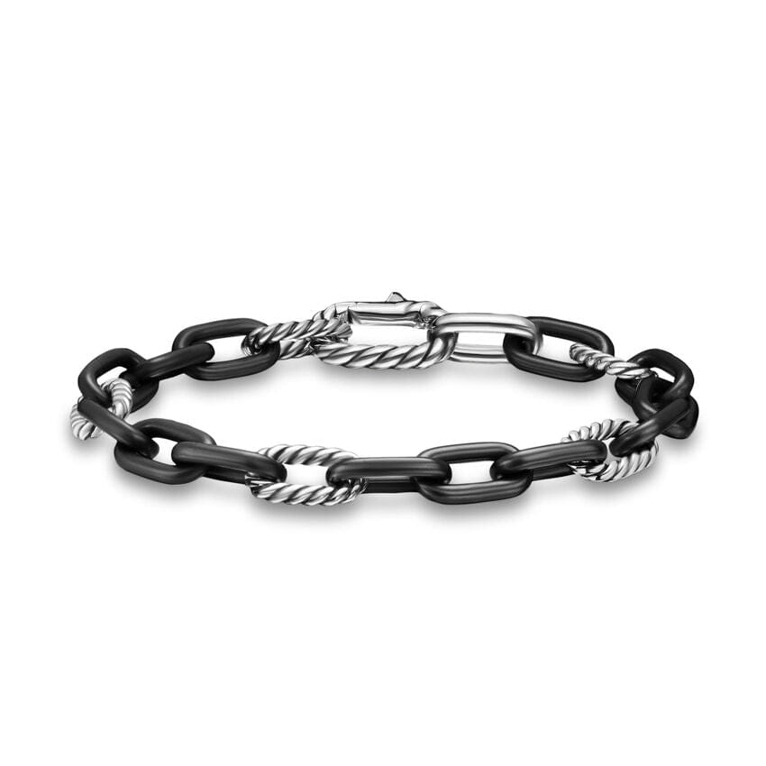 David Yurman DY Madison Chain Bracelet in Black Titanium with Sterling Silver, 8.5mm, Size Medium