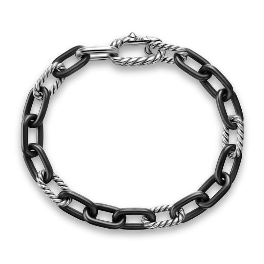 David Yurman DY Madison Chain Bracelet in Black Titanium with Sterling Silver, 8.5mm, Size Medium