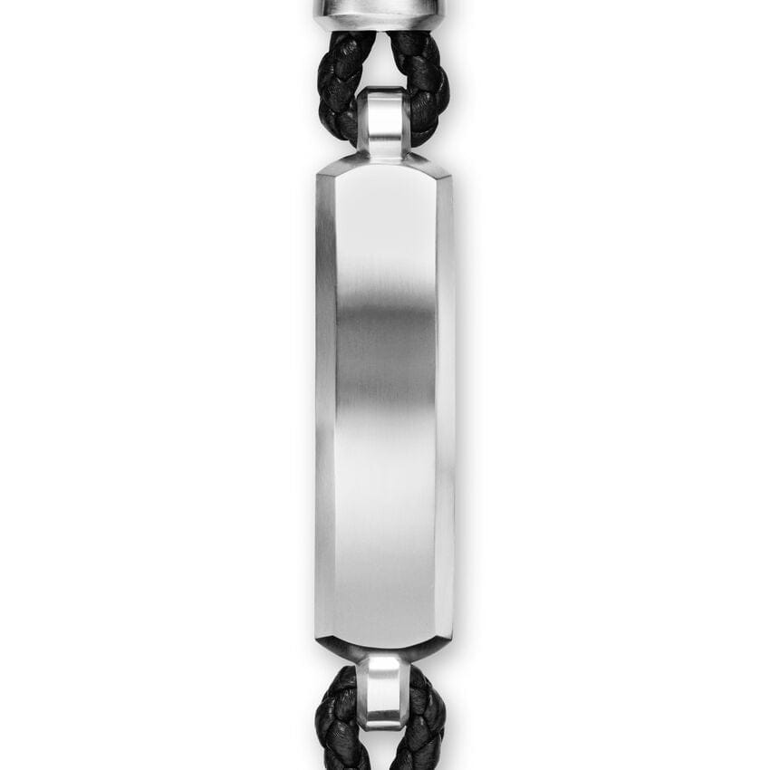 David Yurman Streamline ID Bar Bracelet in Black Leather with Sterling Silver, 10mm, Size Medium