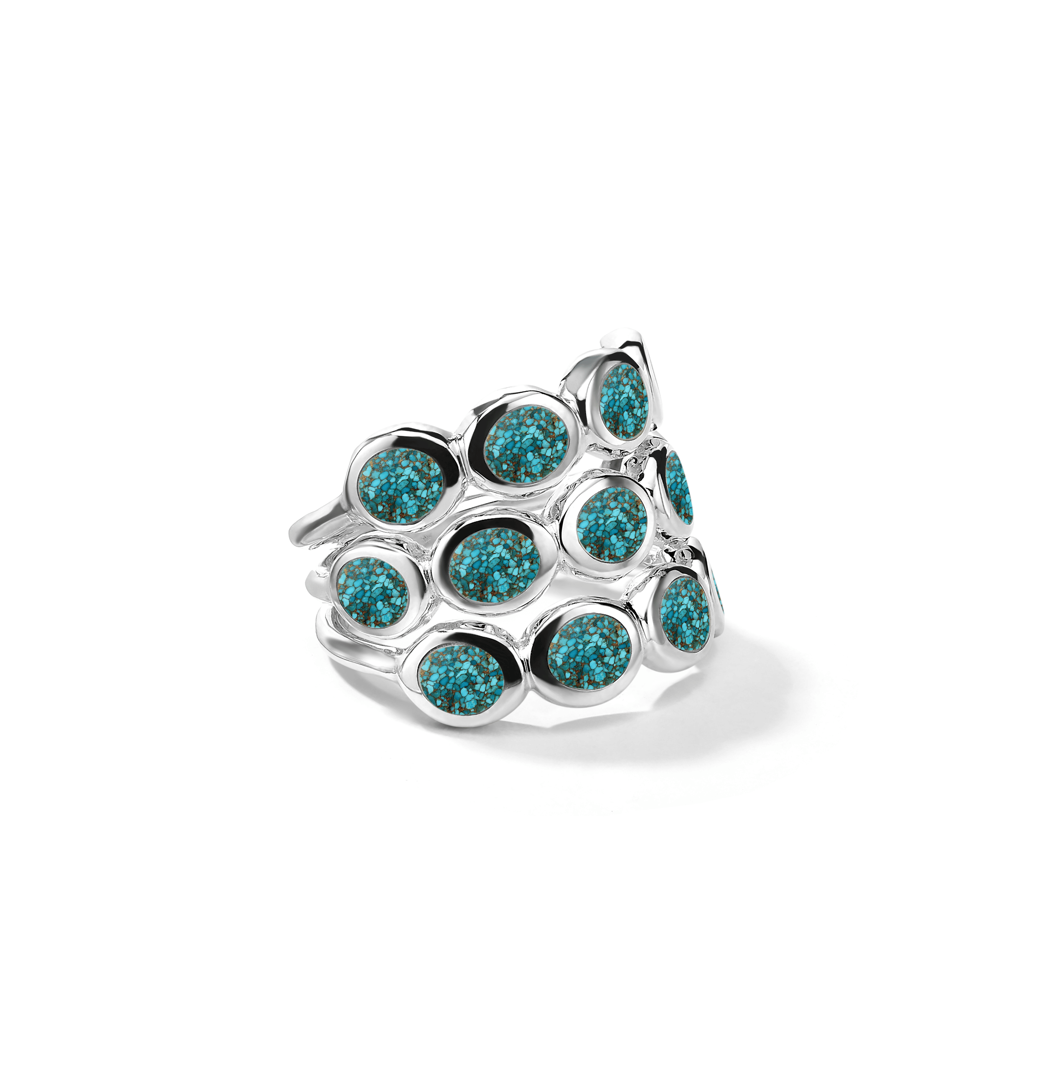 IPPOLITA Polished Rock Candy All-Around Tiny Ovals Ring in Bronze and Mosaic Turquoise Slice