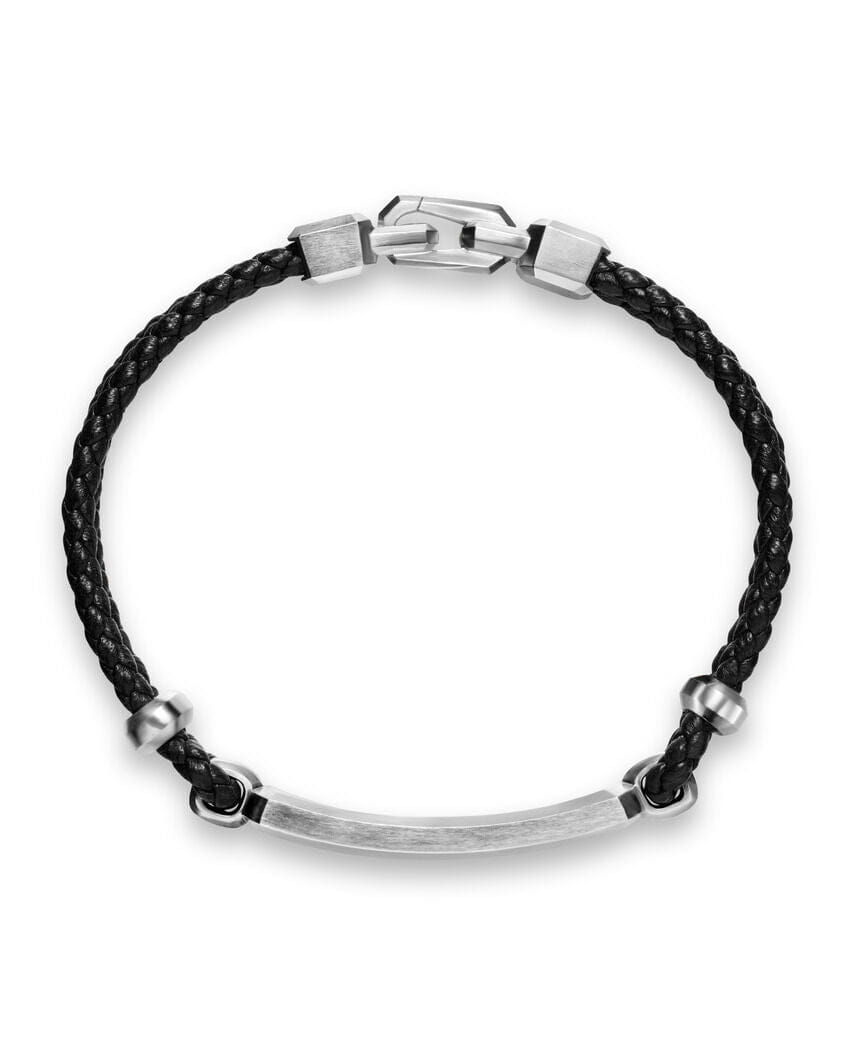 David Yurman Streamline ID Bar Bracelet in Black Leather with Sterling Silver, 10mm, Size Small