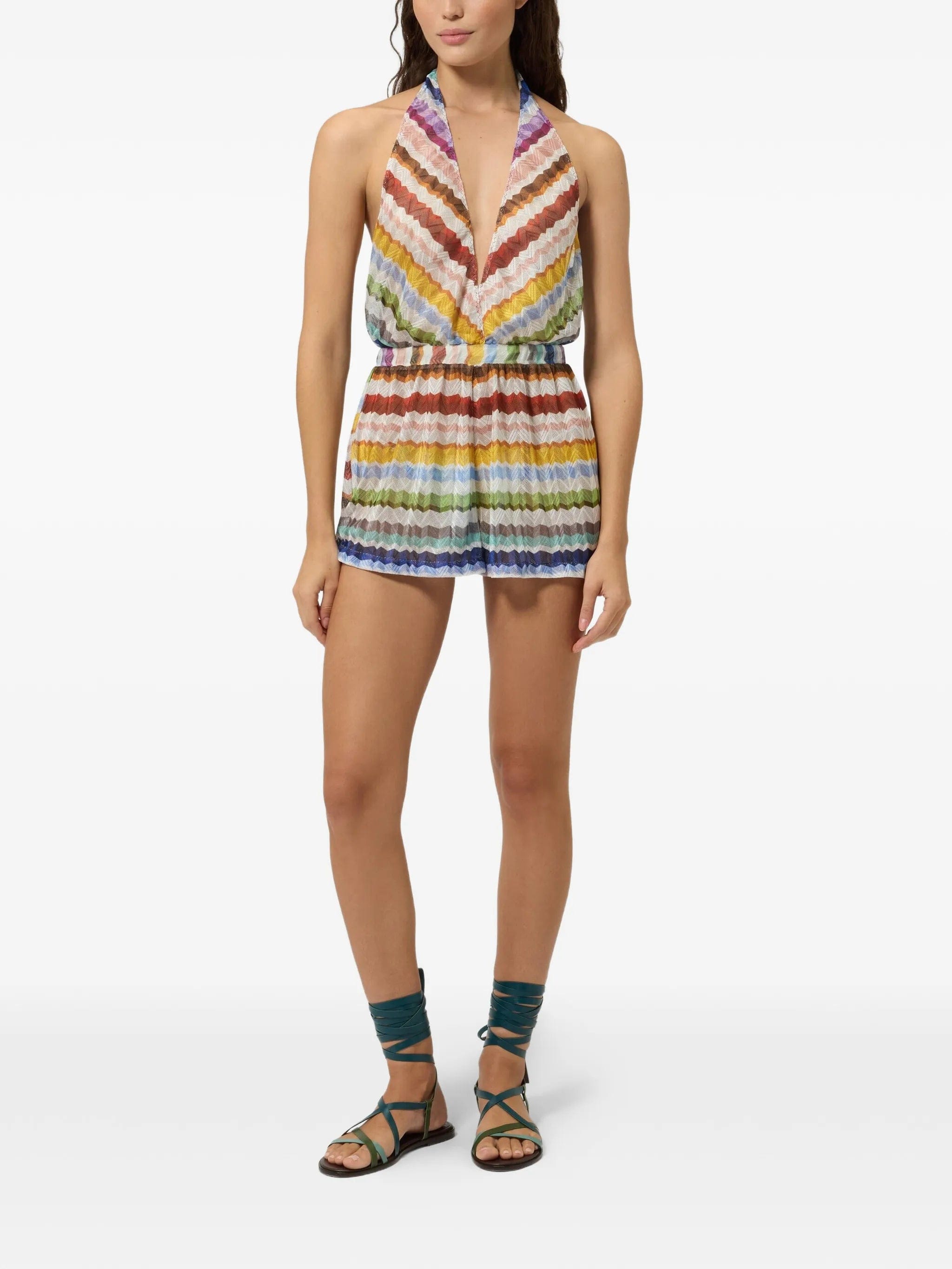 Missoni Zigzag-knit halterneck playsuit