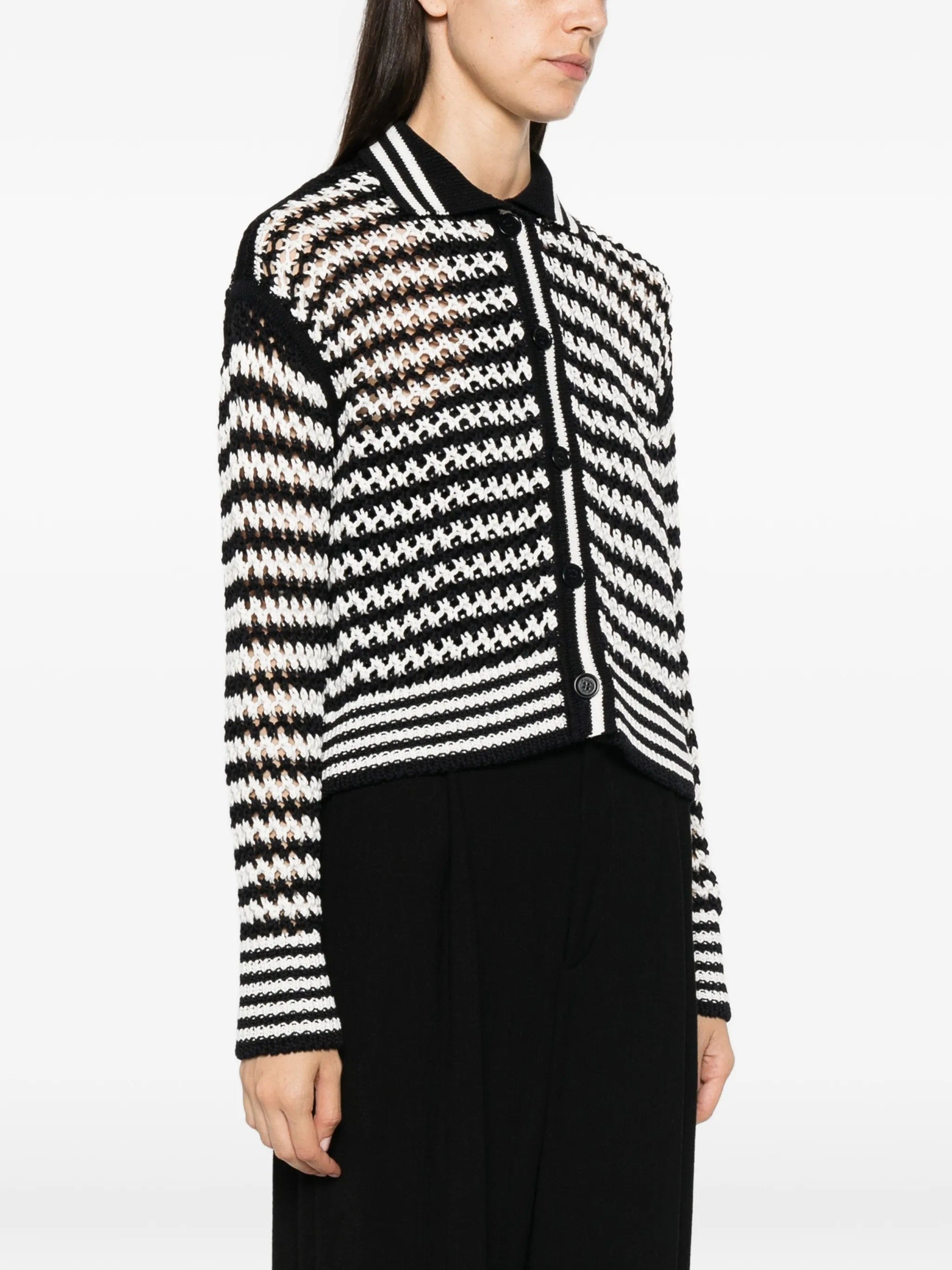 Max Mara pinstripe-pattern crochet-knit cardigan