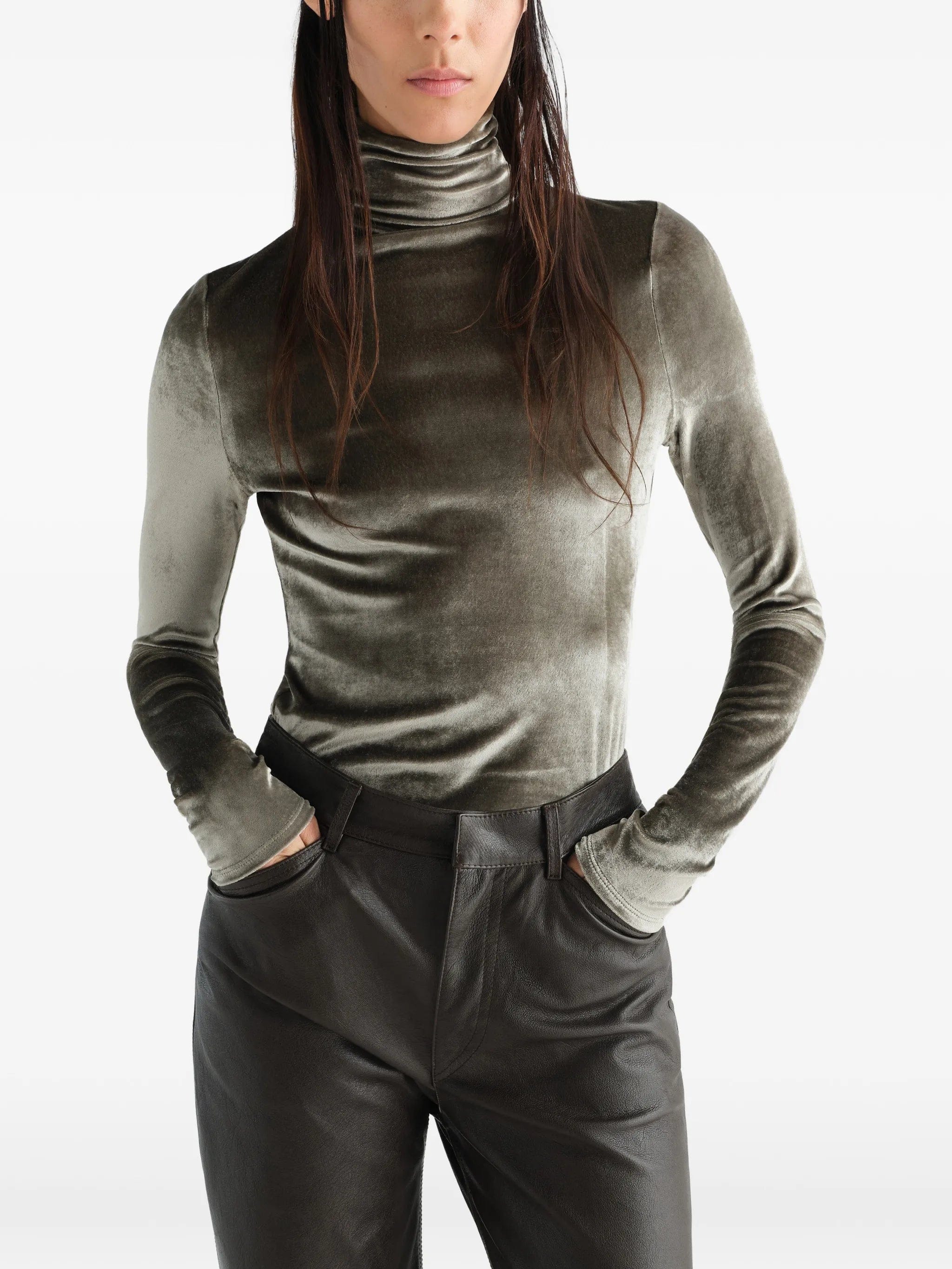 LEMAIRE fitted stand-collar top in velvet jersey
