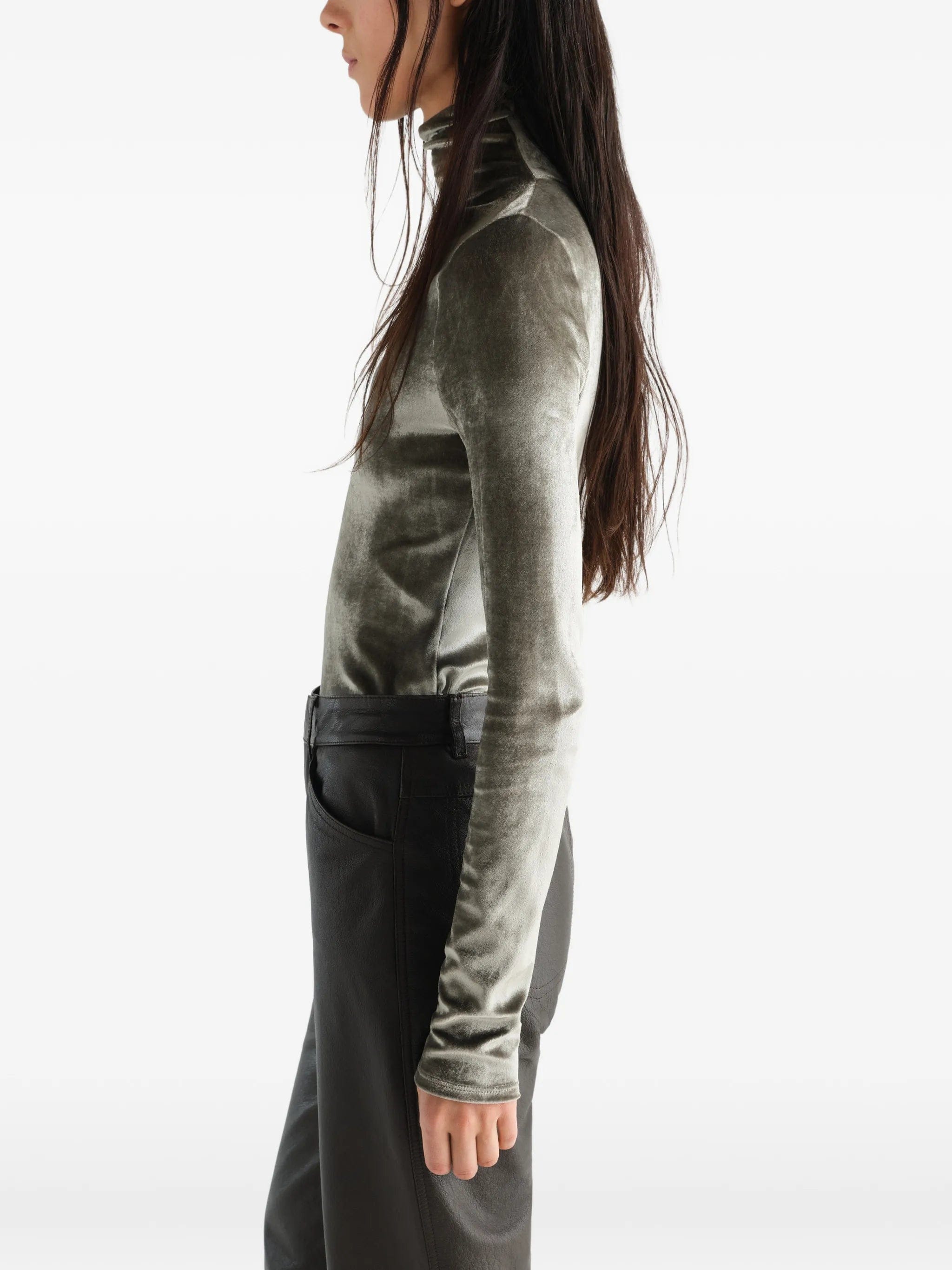 LEMAIRE fitted stand-collar top in velvet jersey