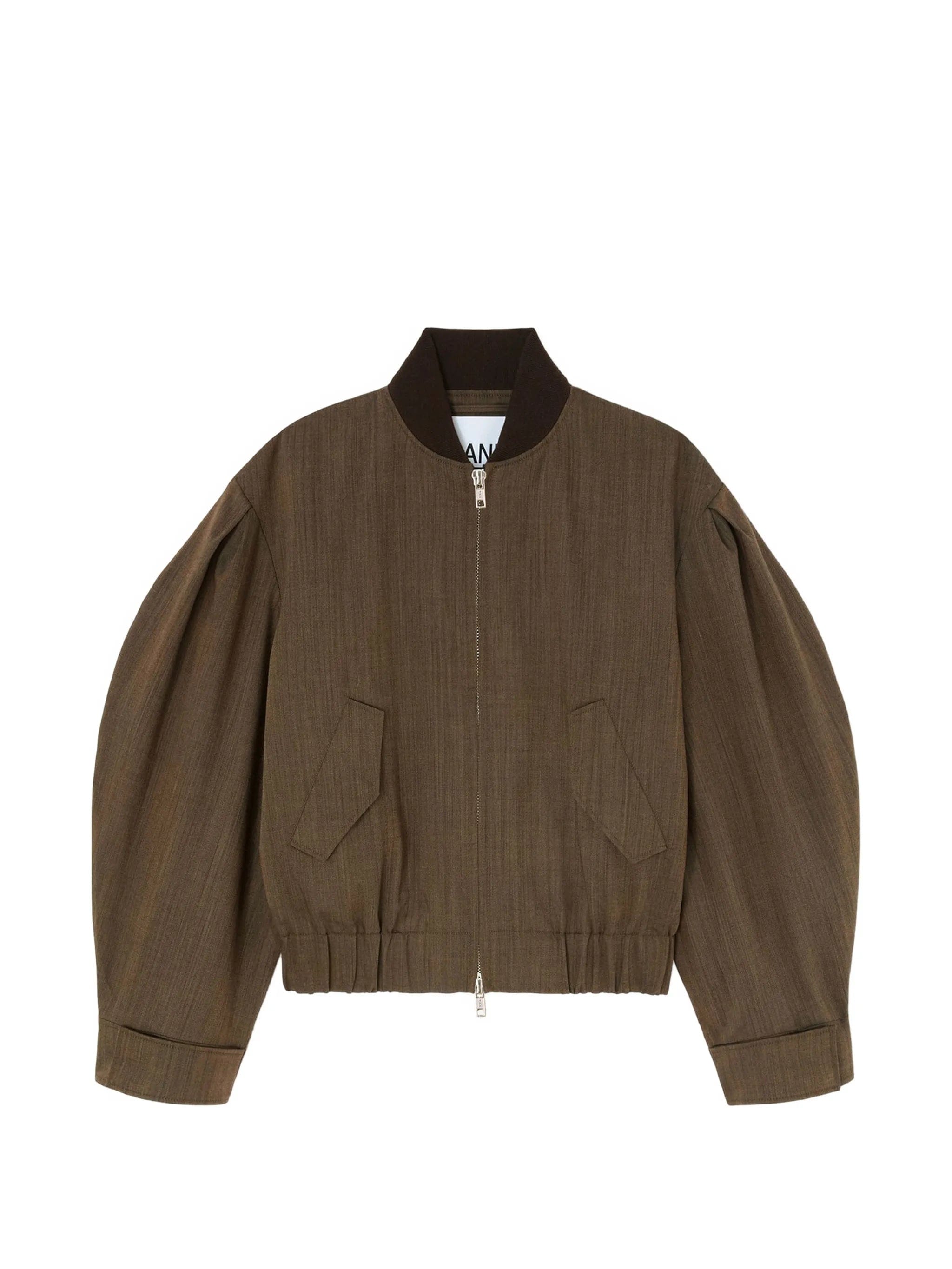 GANNI mélange-effect puff-sleeve bomber jacket