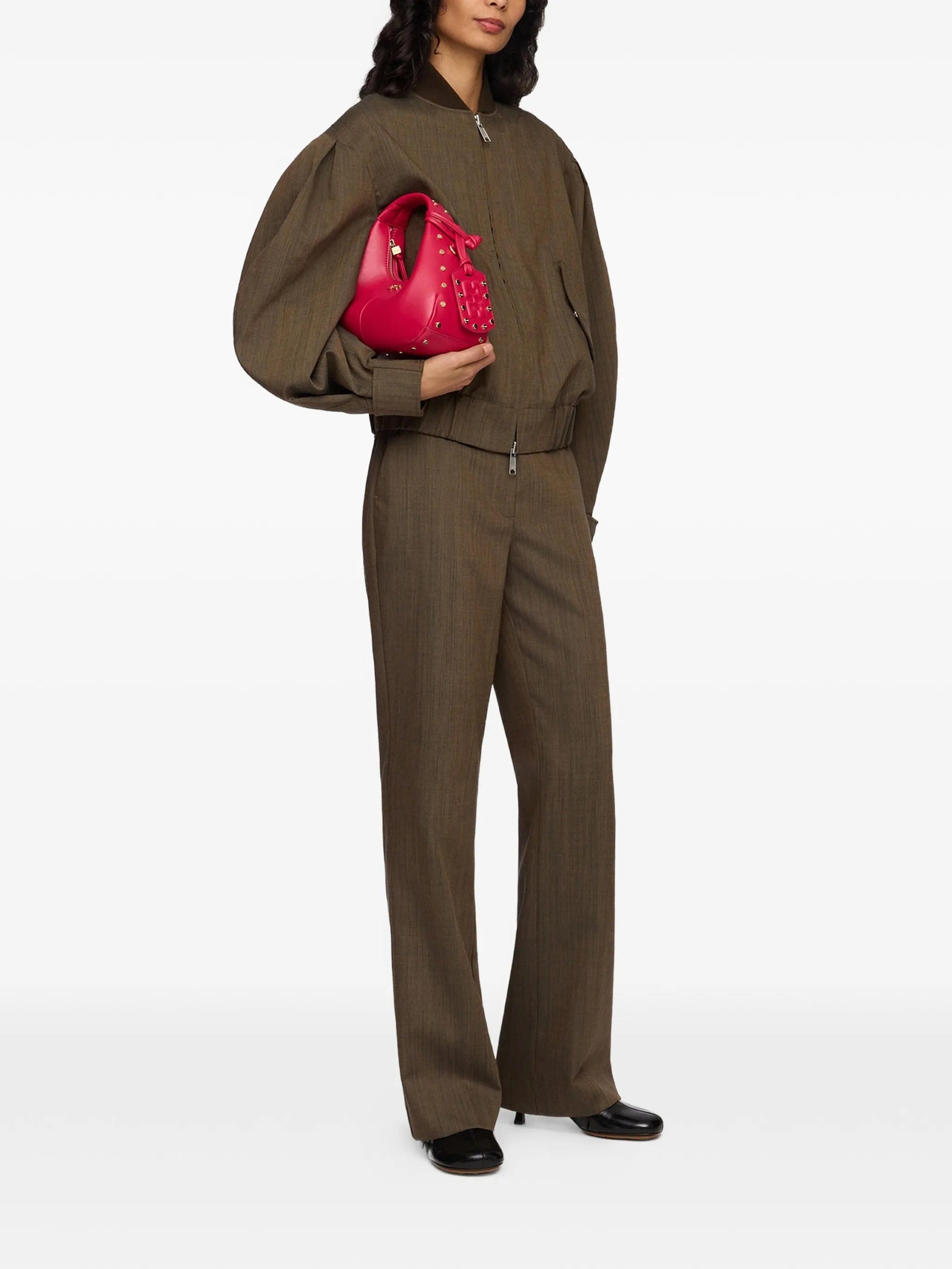 GANNI mélange-effect puff-sleeve bomber jacket