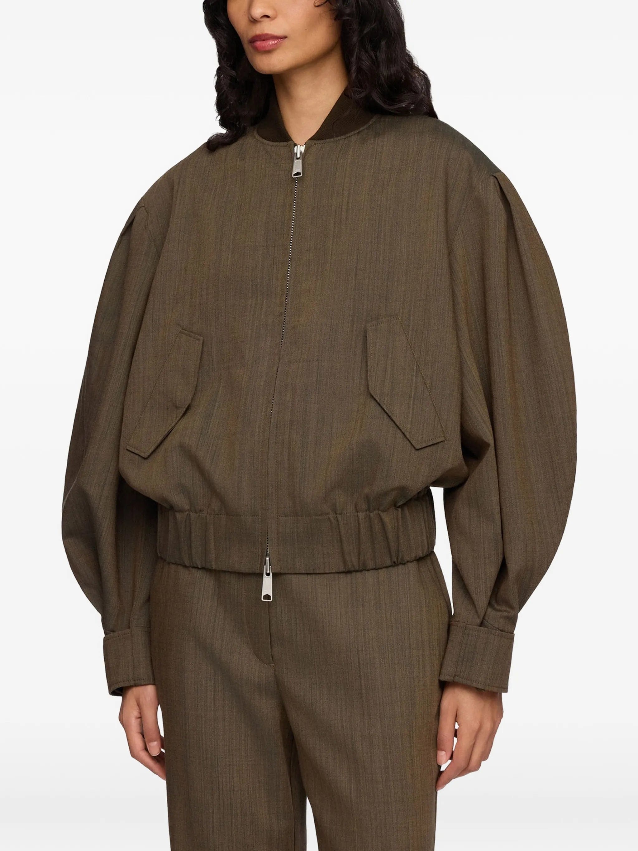 GANNI mélange-effect puff-sleeve bomber jacket