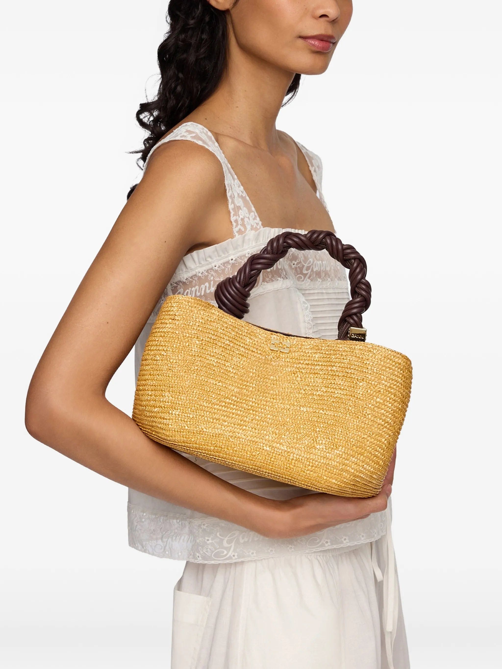 GANNI small Bou straw tote bag