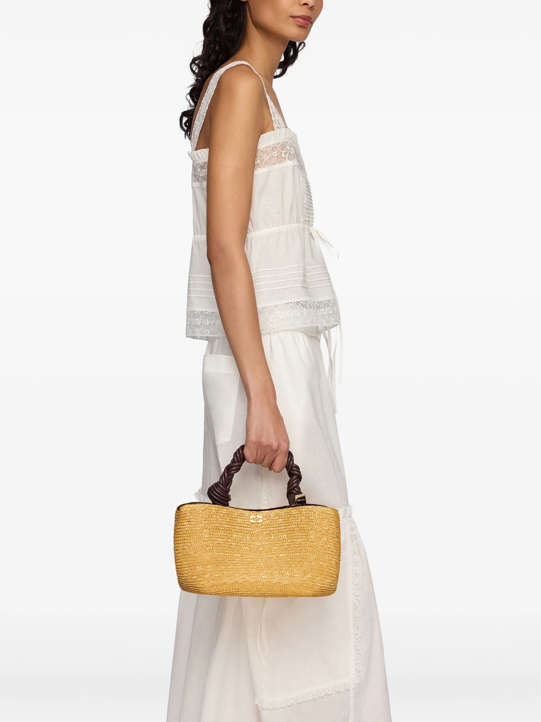 GANNI small Bou straw tote bag