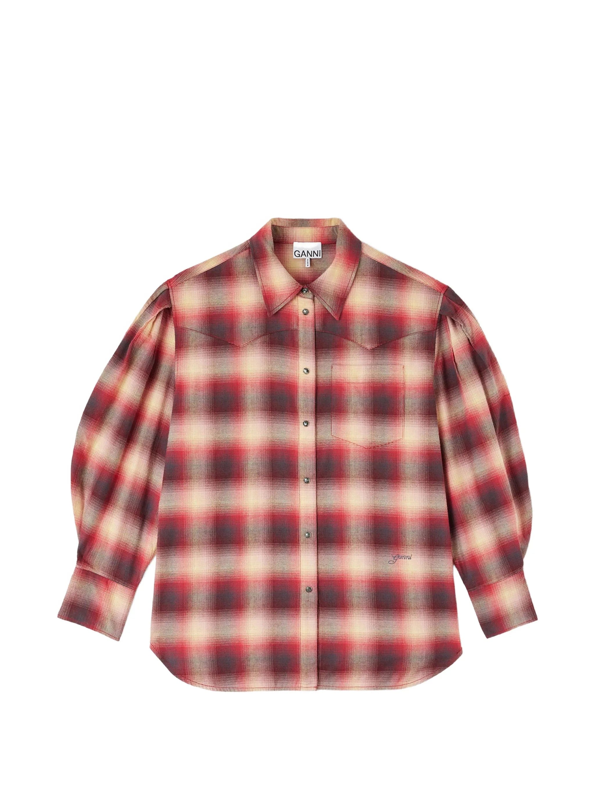 GANNI checked puff-sleeve shirt