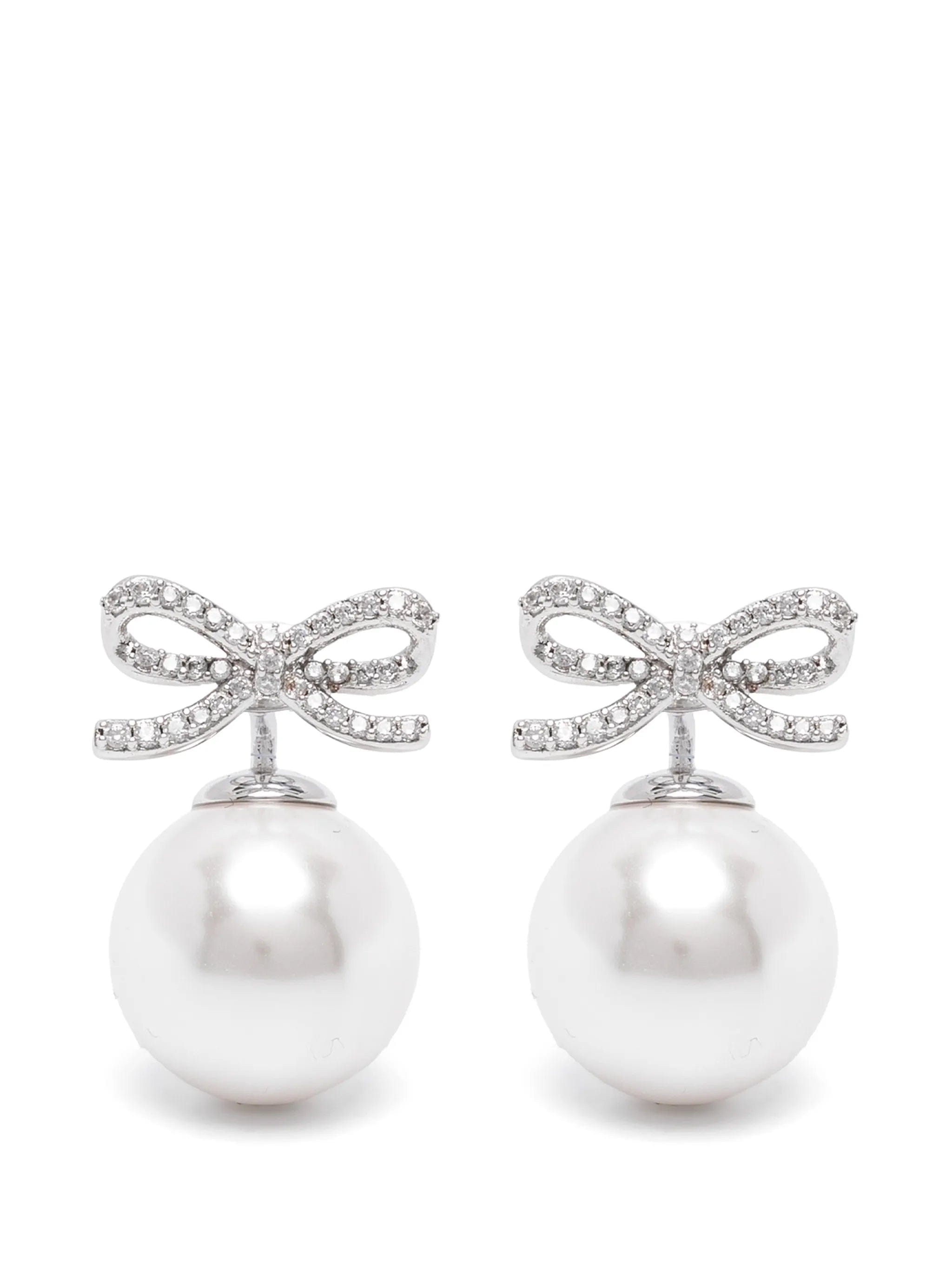 Self-Portrait bow-detail pearl-drop earrings