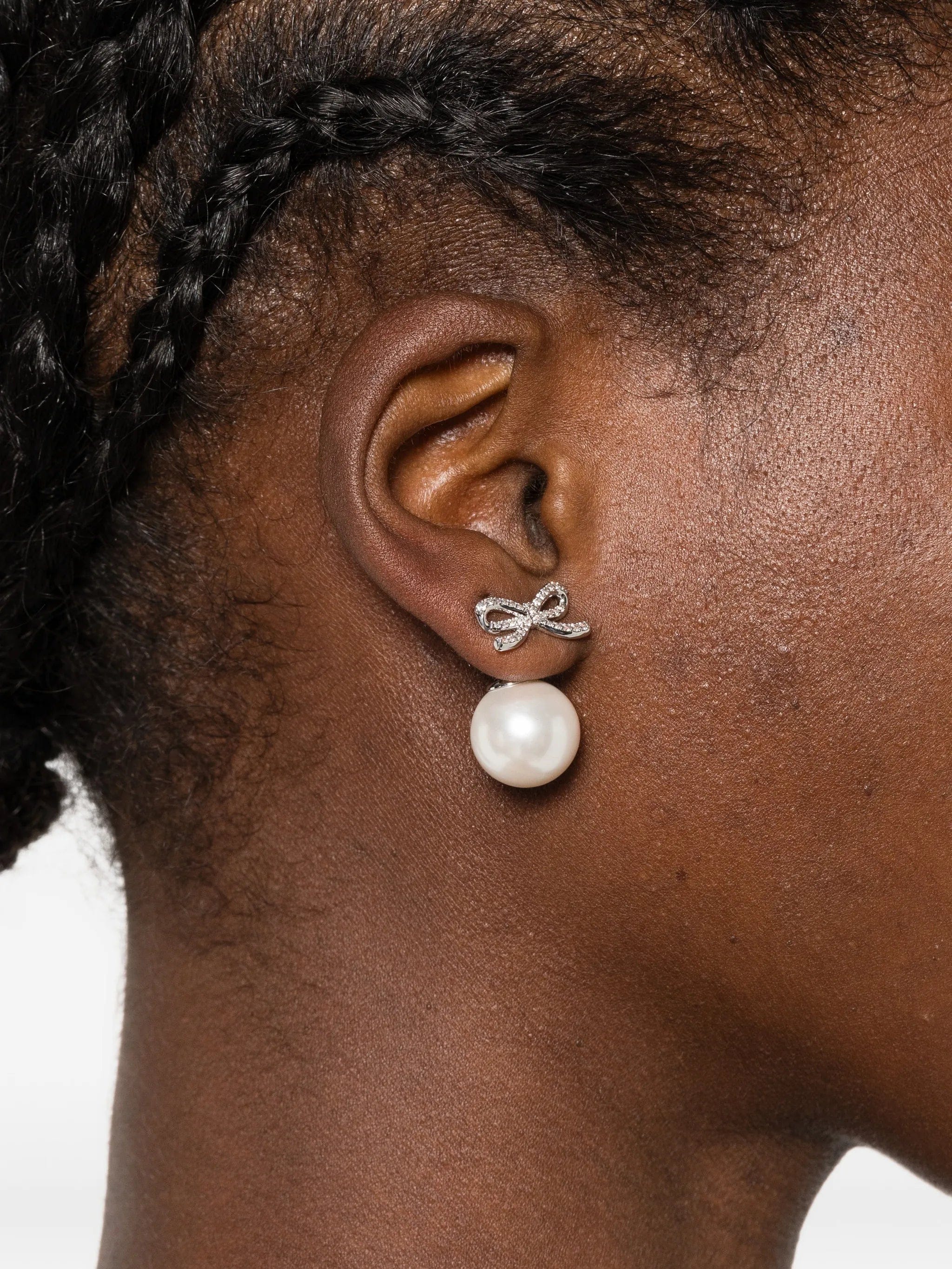 Self-Portrait bow-detail pearl-drop earrings