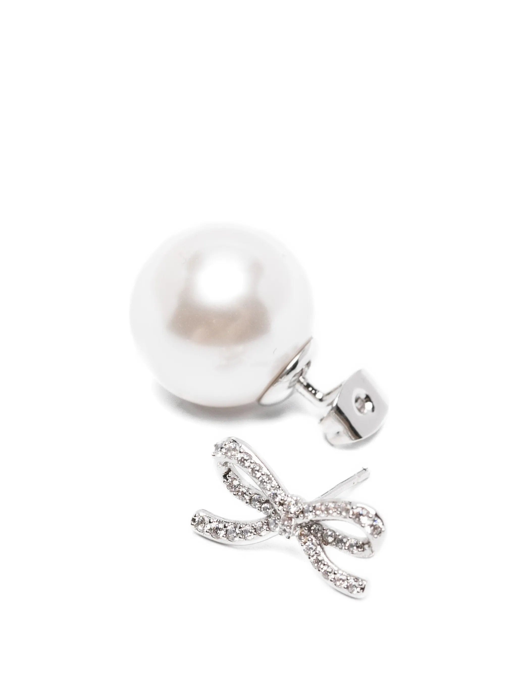 Self-Portrait bow-detail pearl-drop earrings