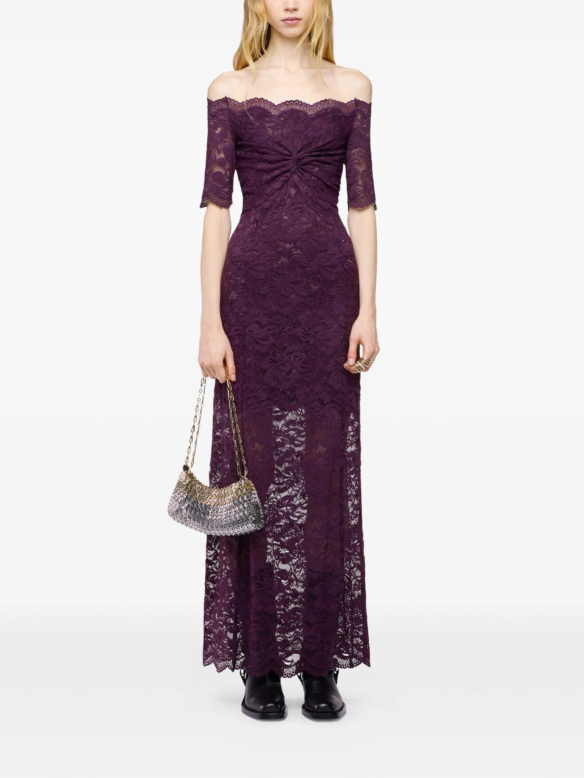 Rabanne lace off-shoulder midi dress