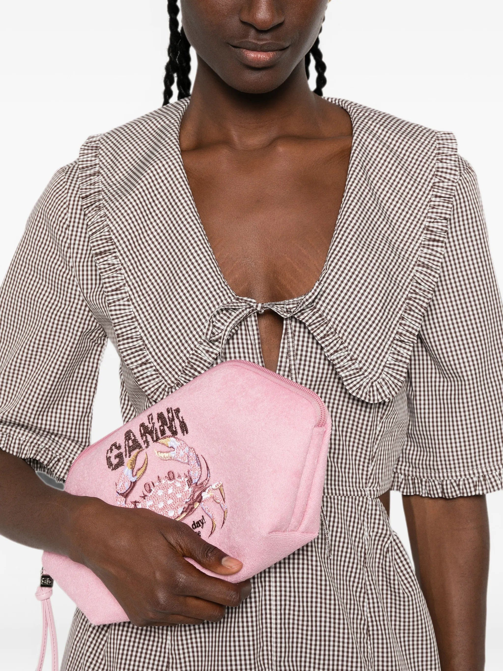 GANNI crab-embroidered bikini pouch