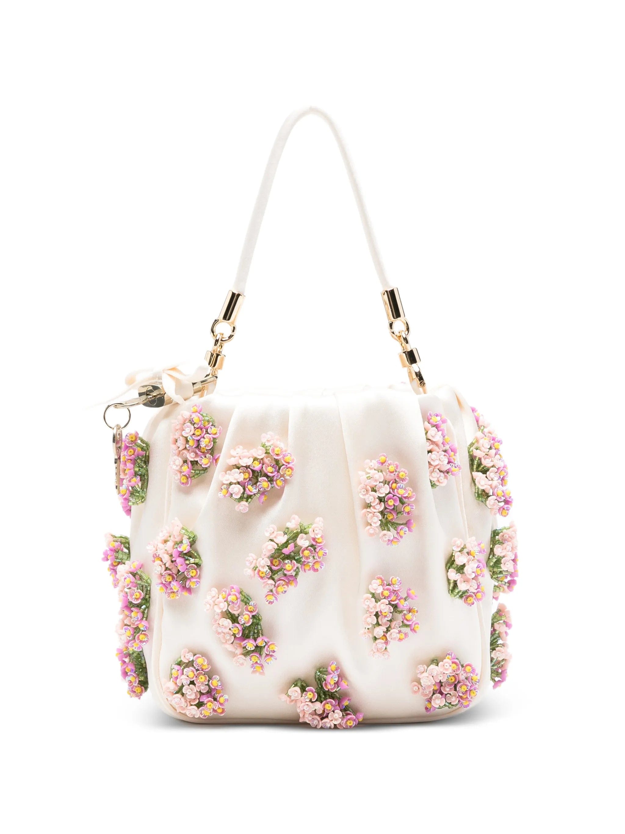Self-Portrait floral-appliqué satin tote bag