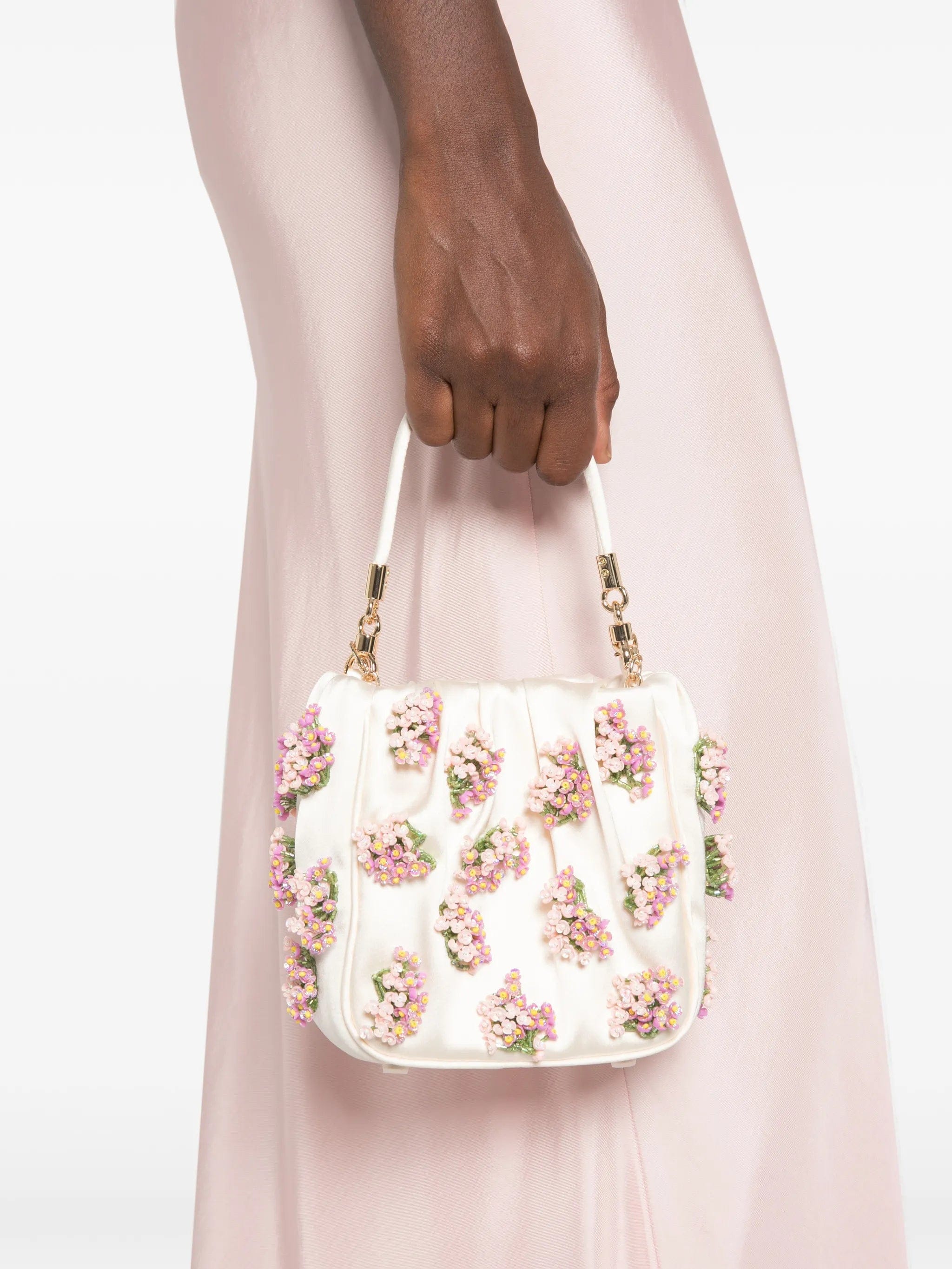 Self-Portrait floral-appliqué satin tote bag
