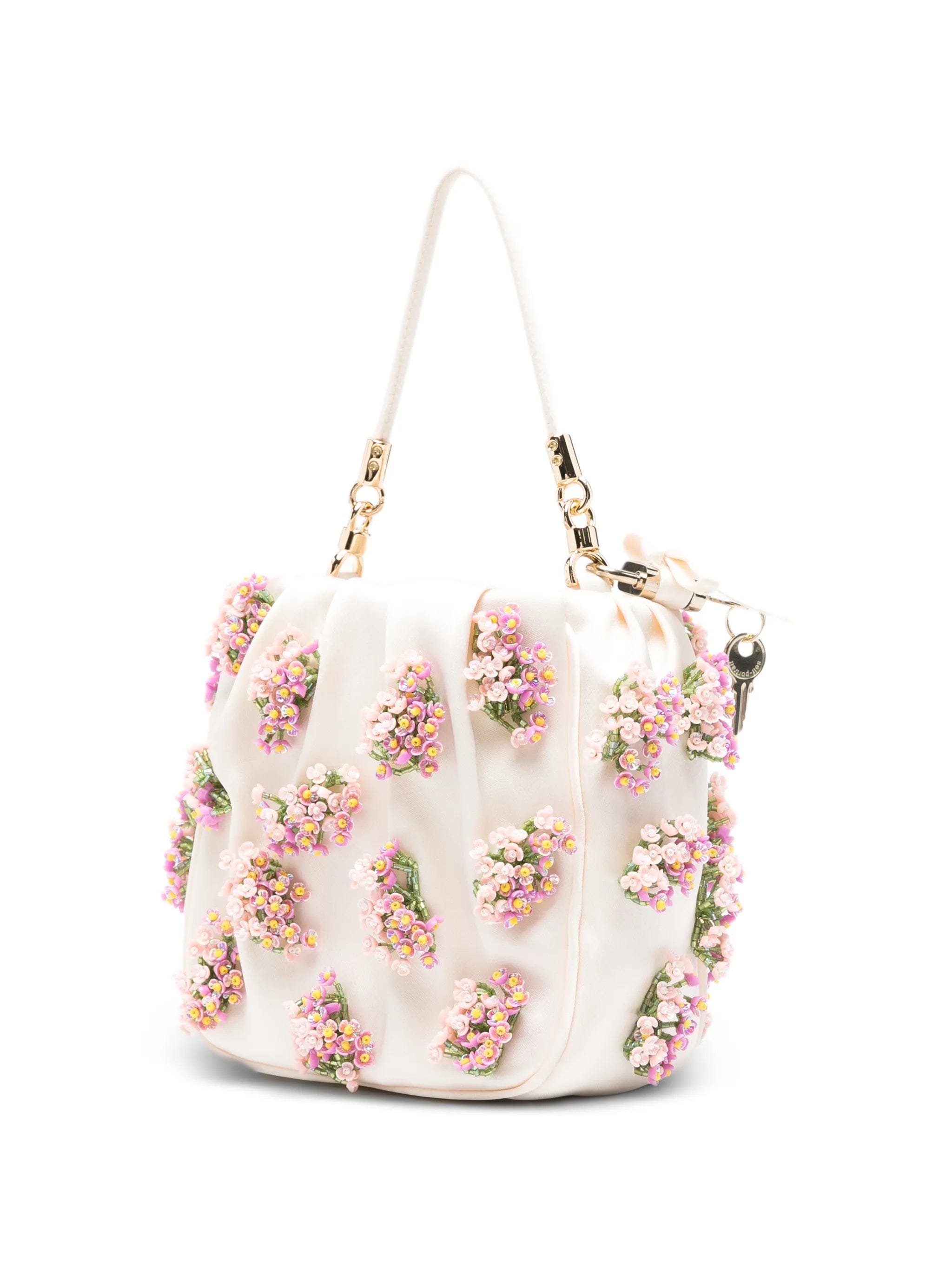 Self-Portrait floral-appliqué satin tote bag