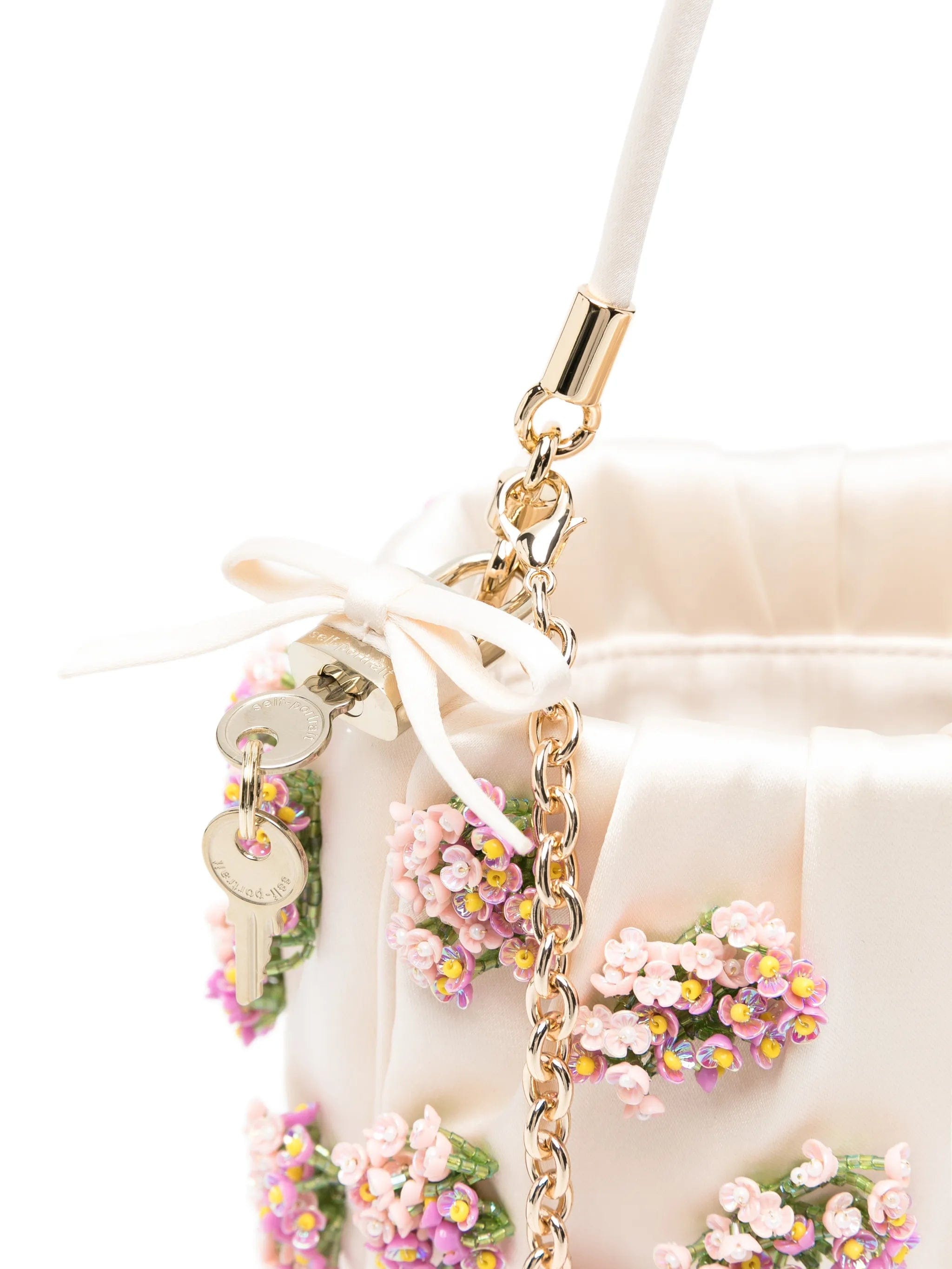 Self-Portrait floral-appliqué satin tote bag