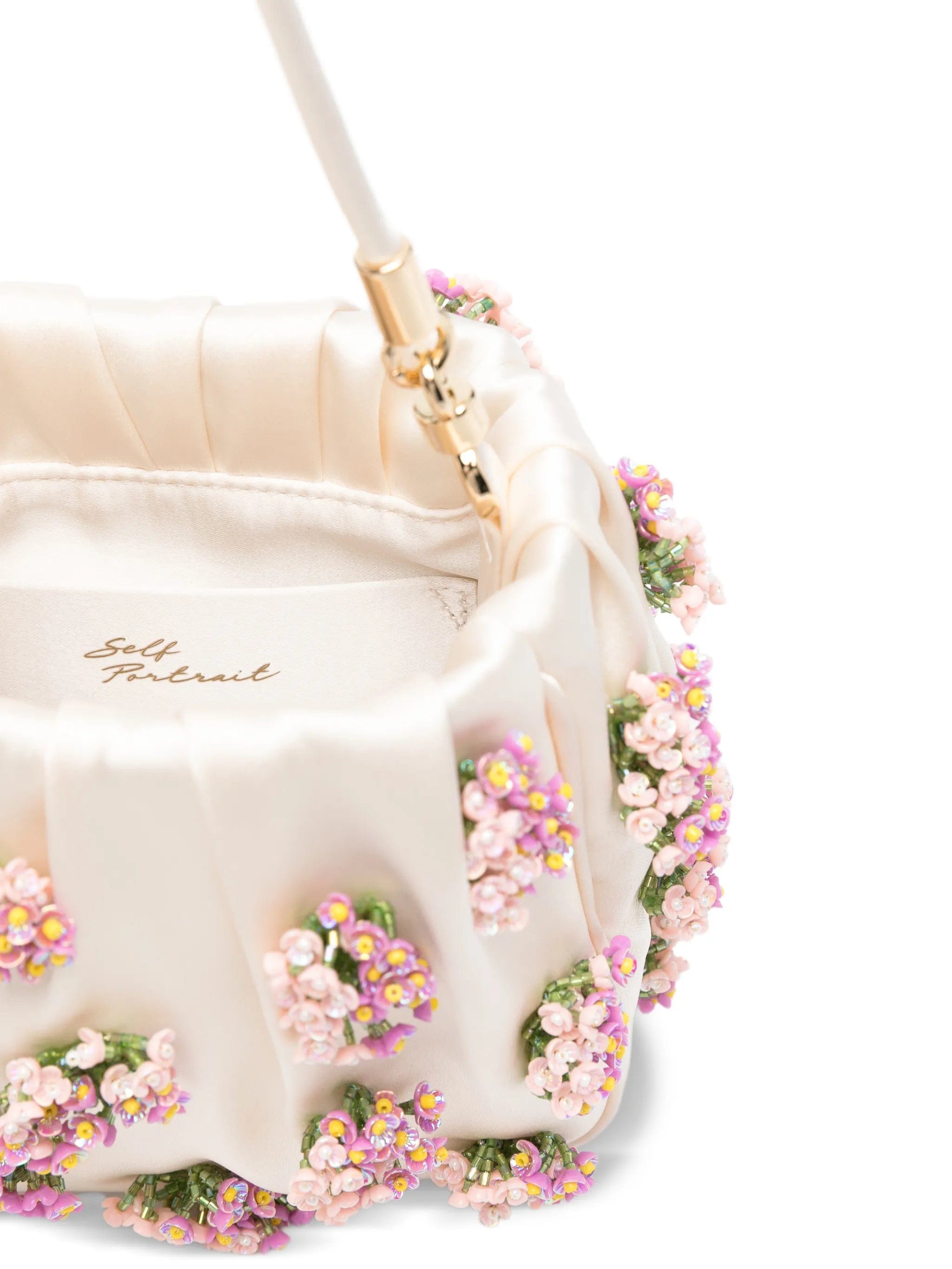 Self-Portrait floral-appliqué satin tote bag