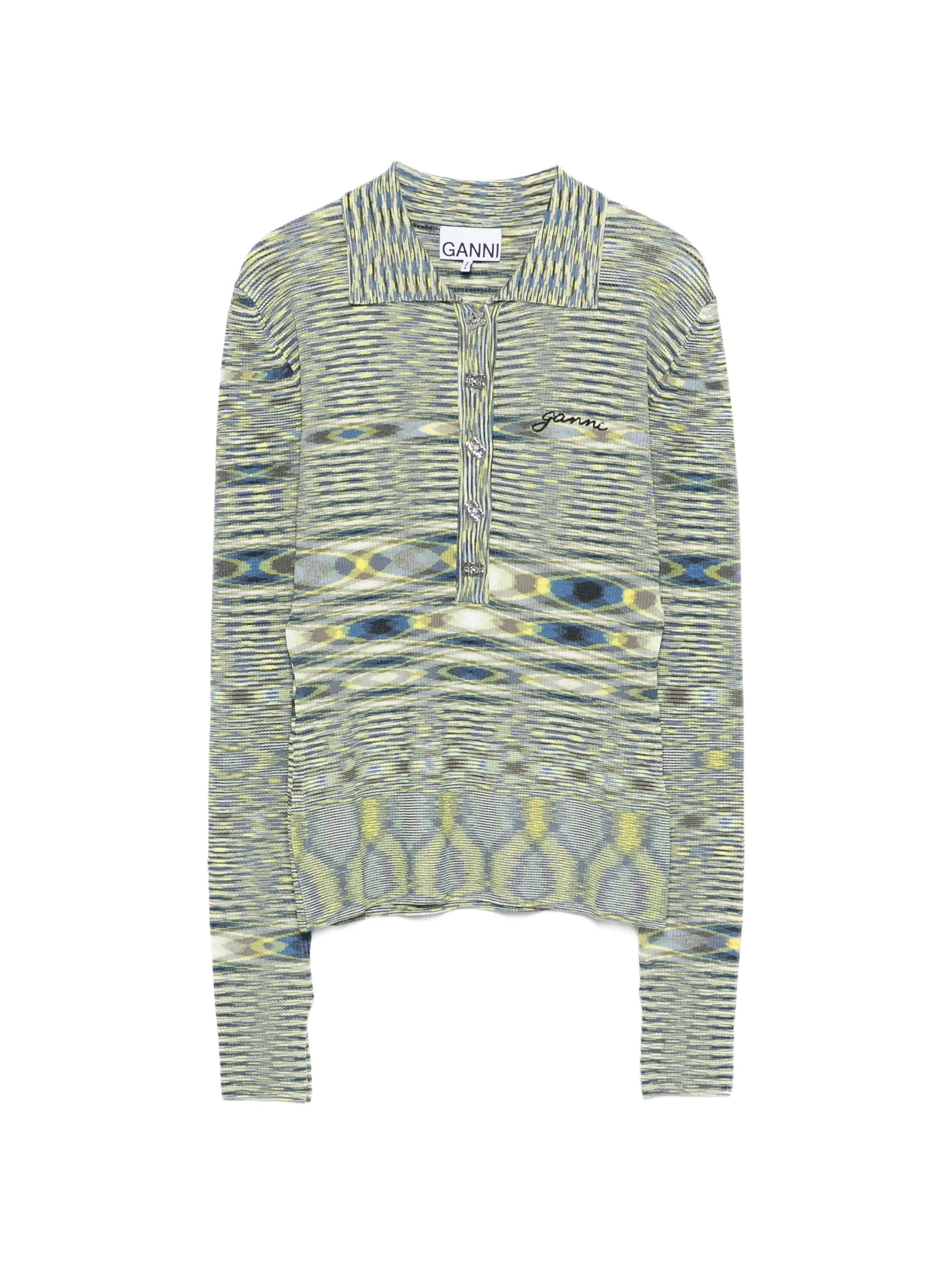 GANNI polo shirt in spacedyed knit