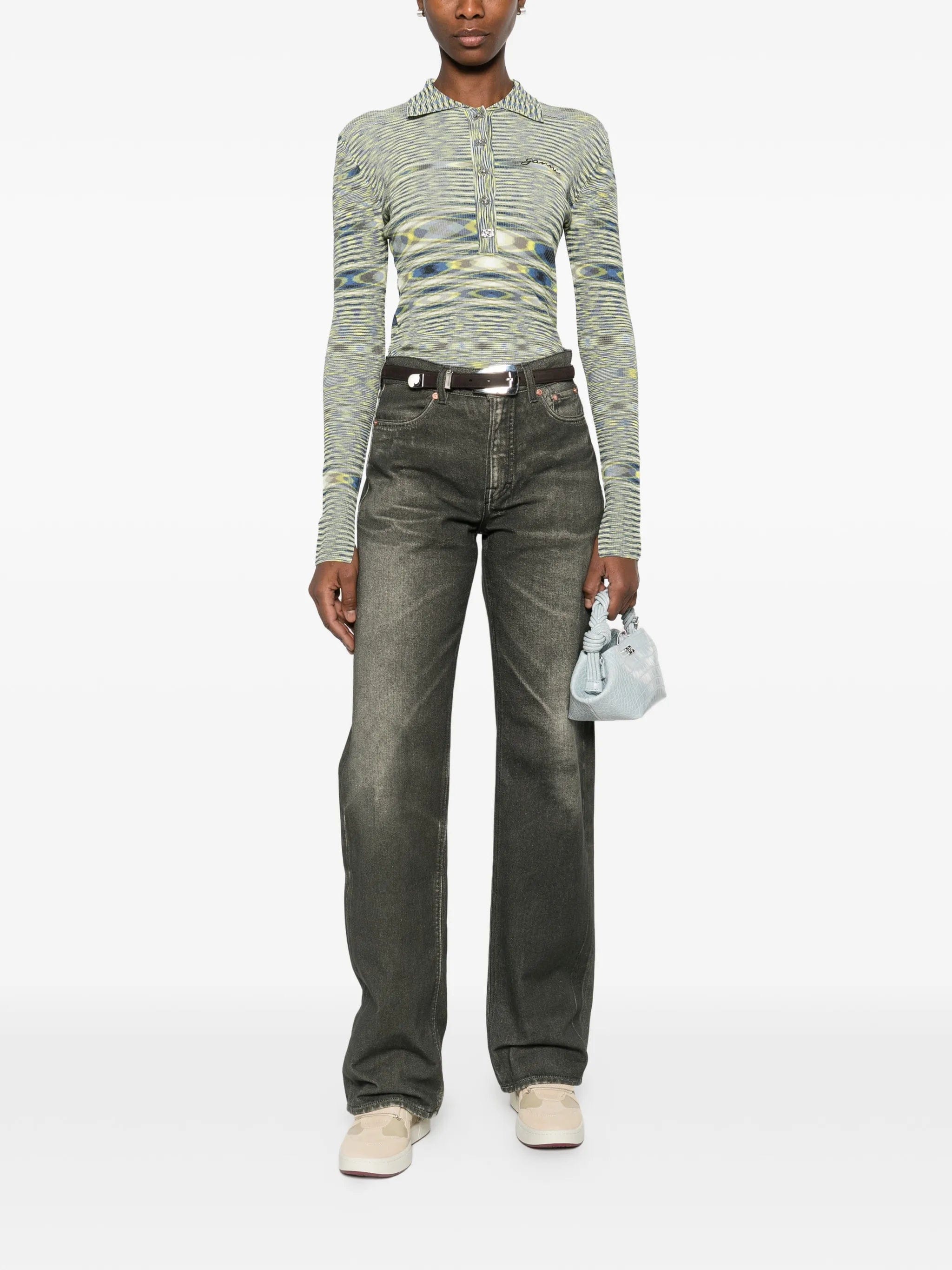 GANNI polo shirt in spacedyed knit