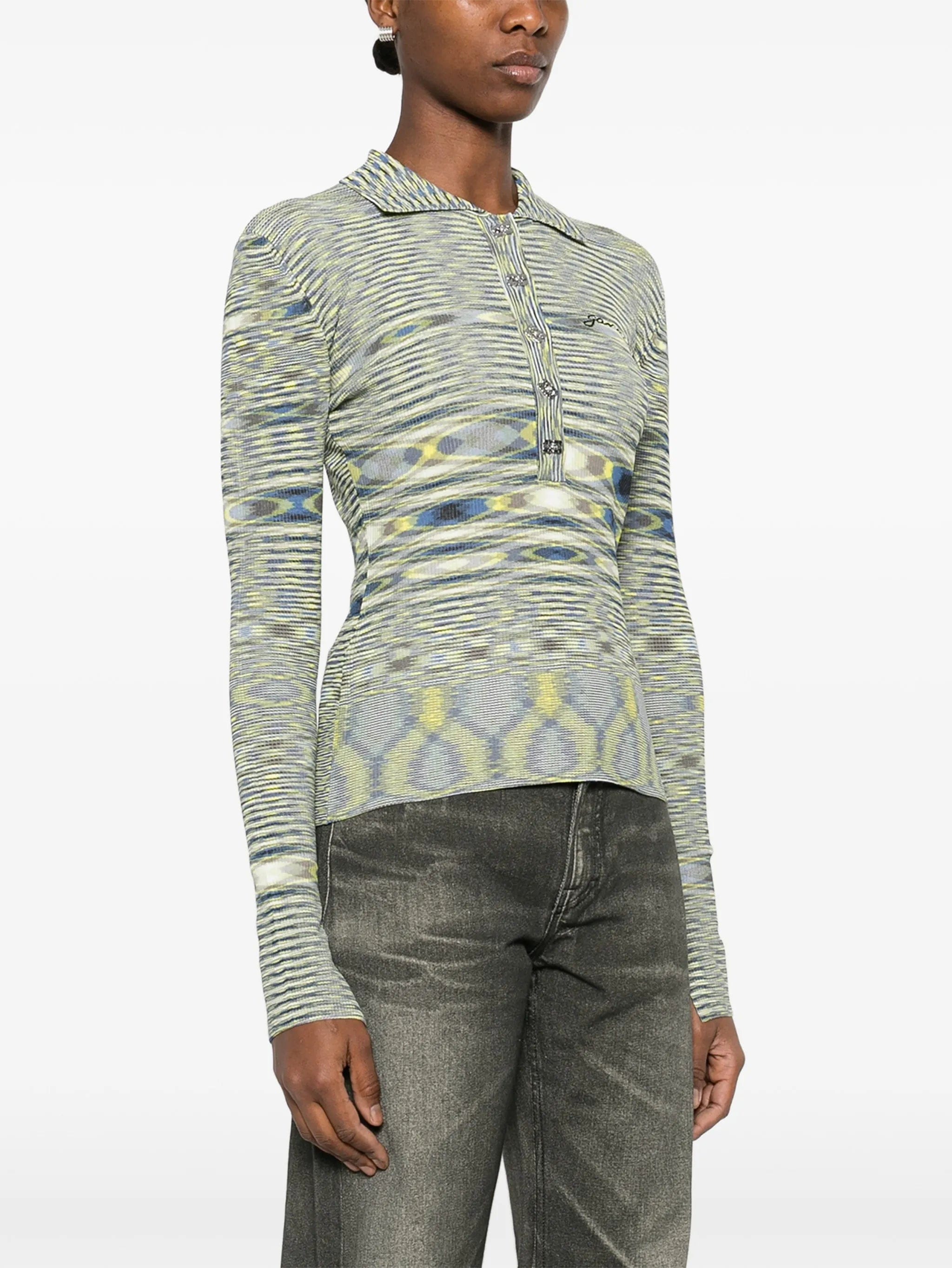 GANNI polo shirt in spacedyed knit