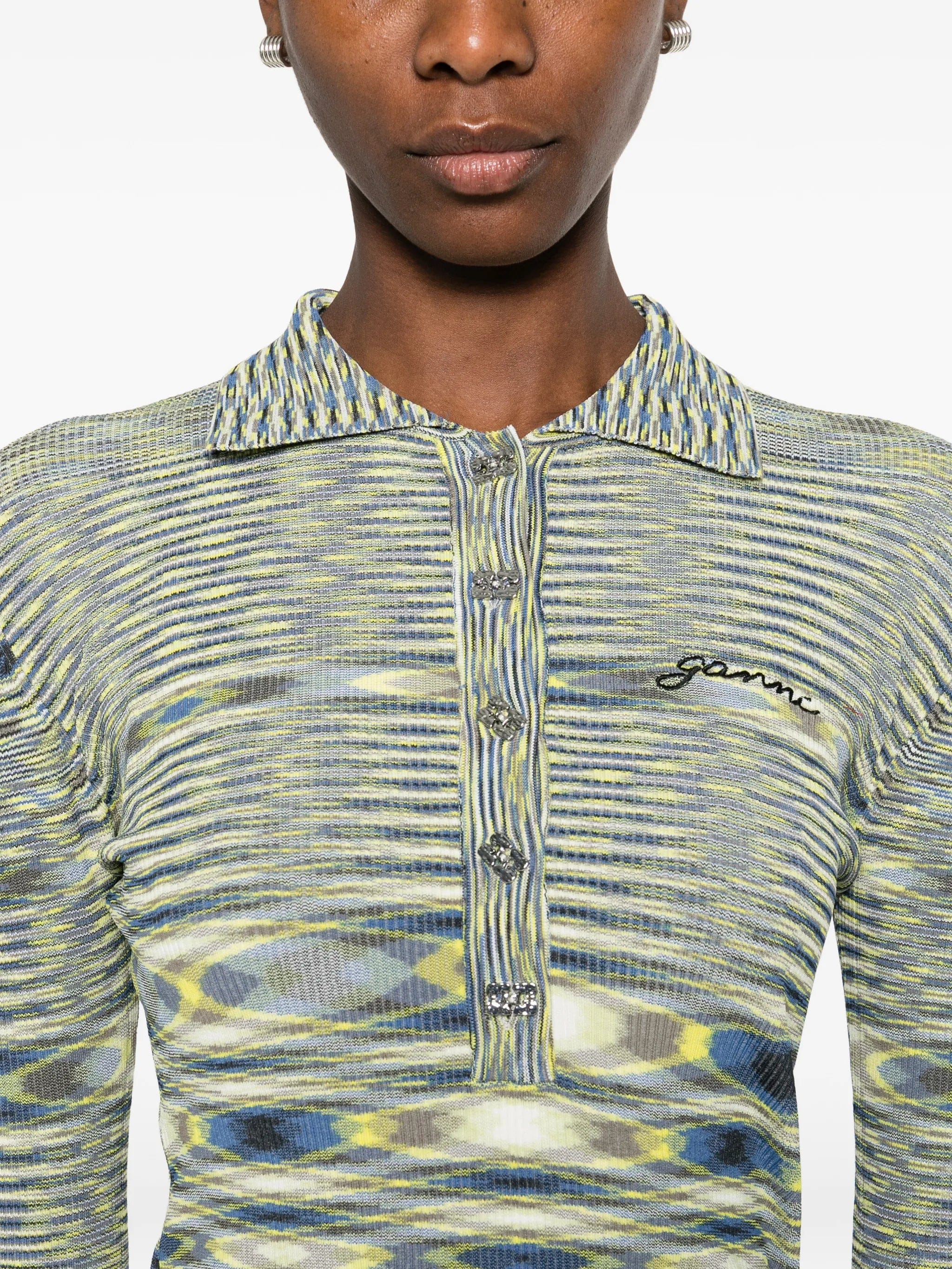 GANNI polo shirt in spacedyed knit
