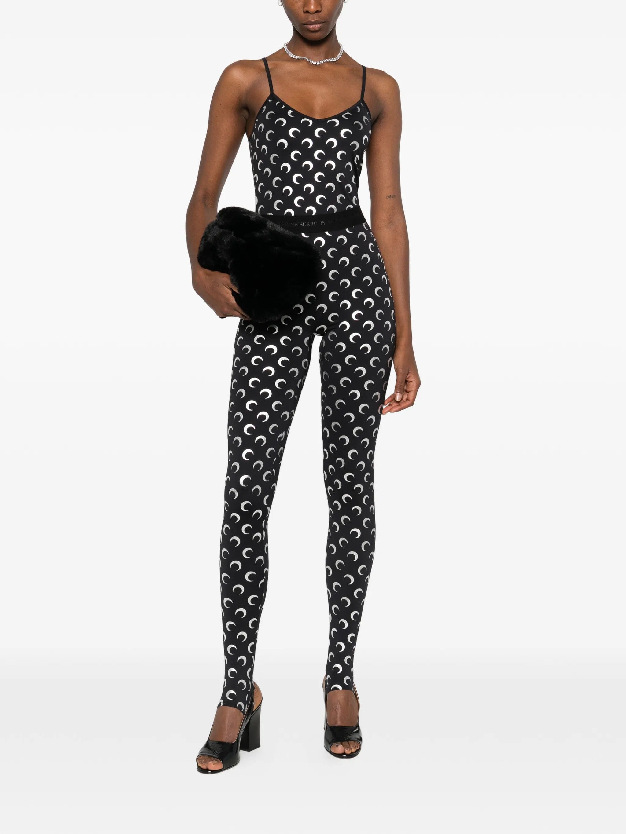 Marine Serre moon foil printed jersey straps top